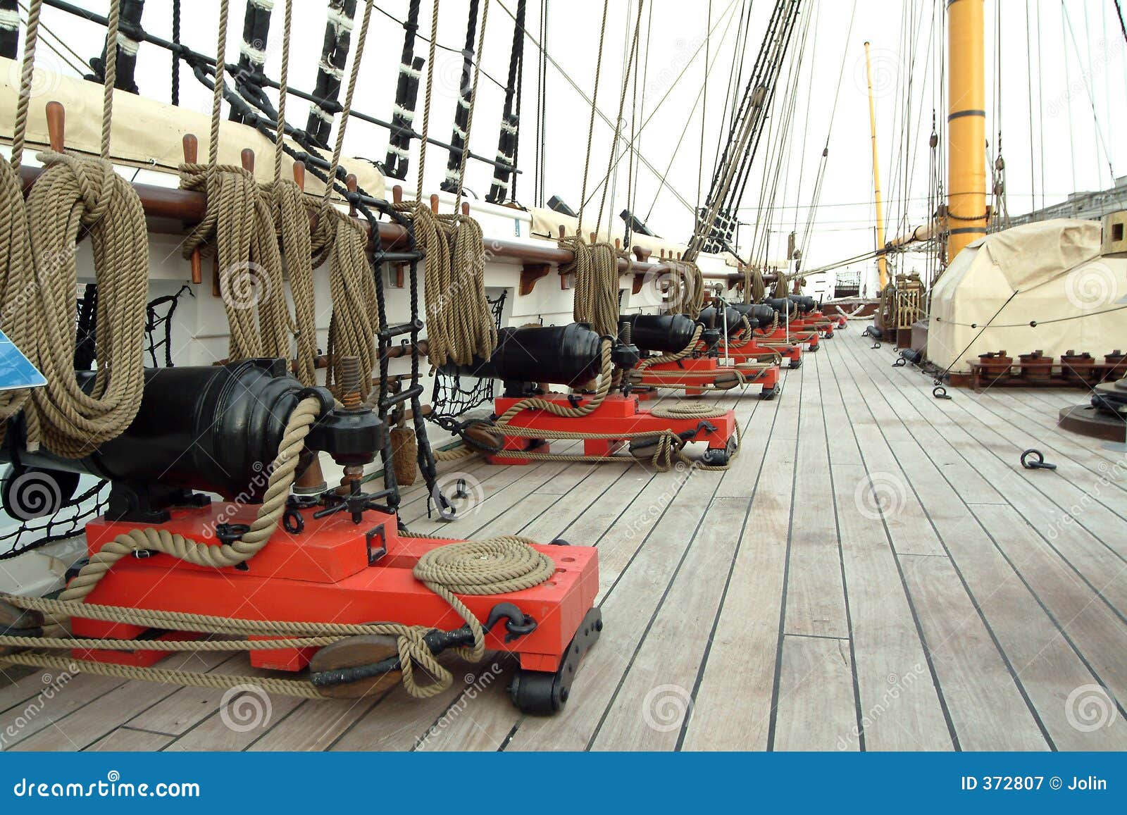 Cannon of old ship stock image. Image of cables, rigging 