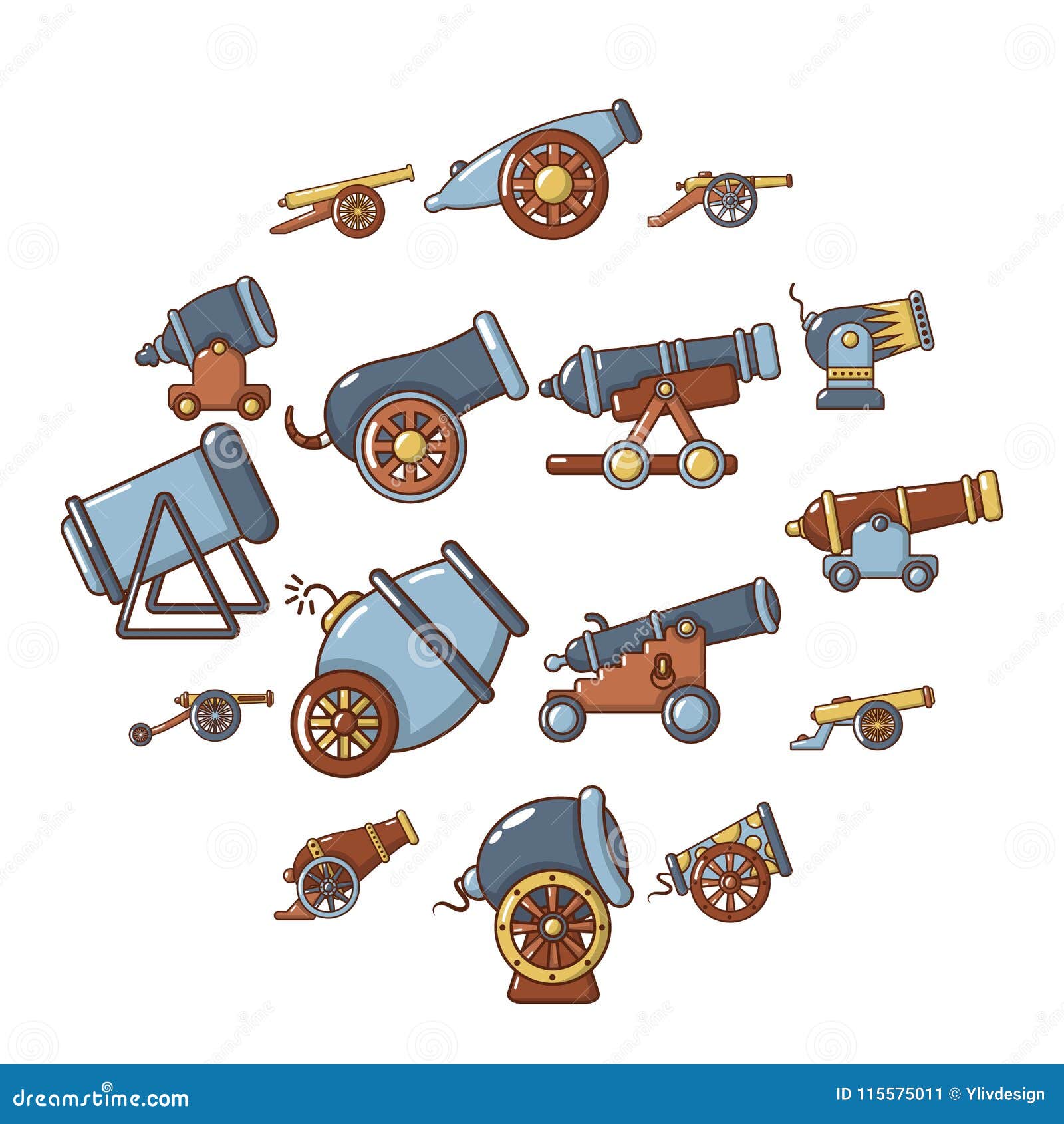 Cannon Retro Icons Set, Cartoon Style Stock Vector - Illustration of ...