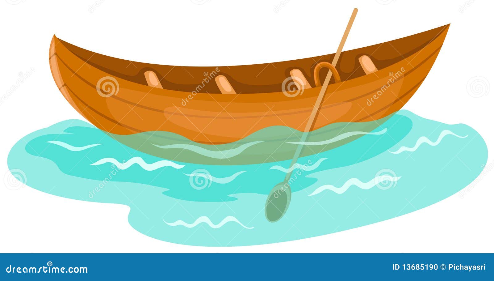 Illustration of isolated a wooden canoe on white background.