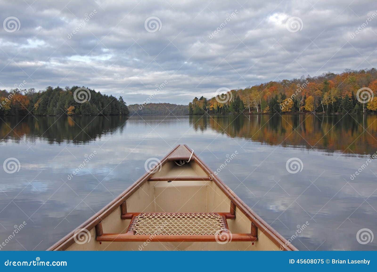 canoe bow on an autumn lake