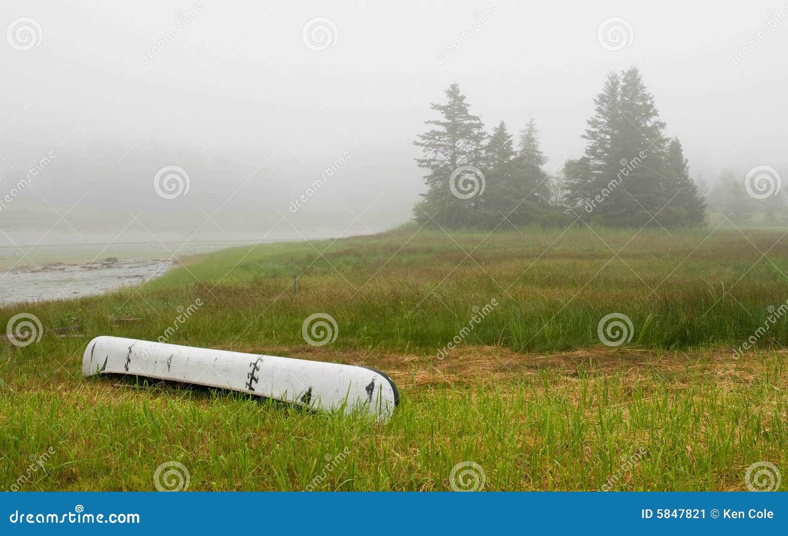 canoe on inlet in fog