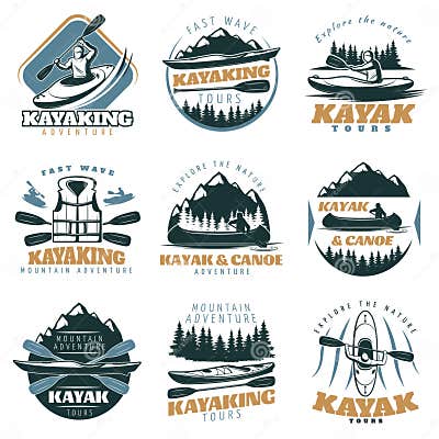 Canoe Kayak Emblem Set stock vector. Illustration of lifestyle - 81993845