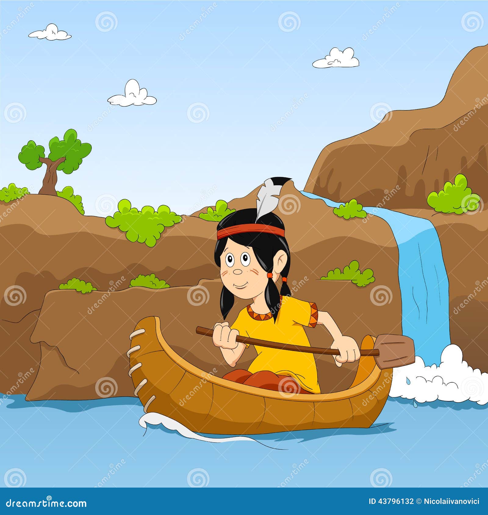 Canoe on the river stock vector. Illustration of lake 43796132
