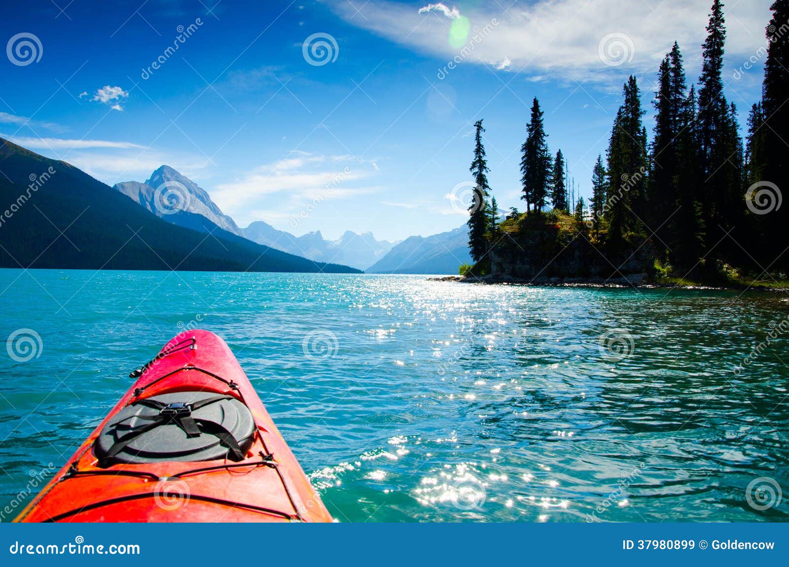 canoe in rocky mountains