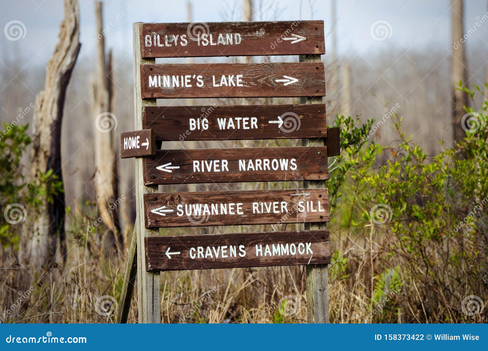 canoe trail directional sign in okefenokee swamp, georgia