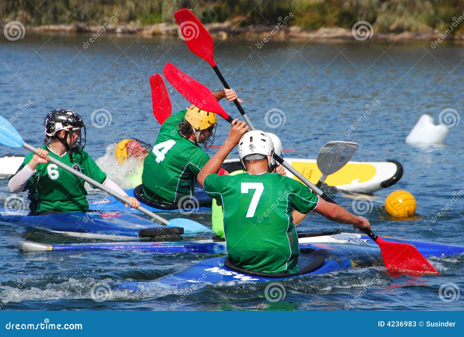 Canoe Water Polo Match editorial stock photo. Image of together 4236983