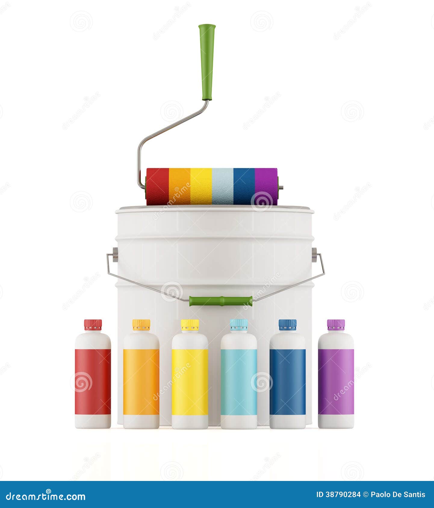 Cans and Bottles with Color Paint and Roller Brus Stock Illustration
