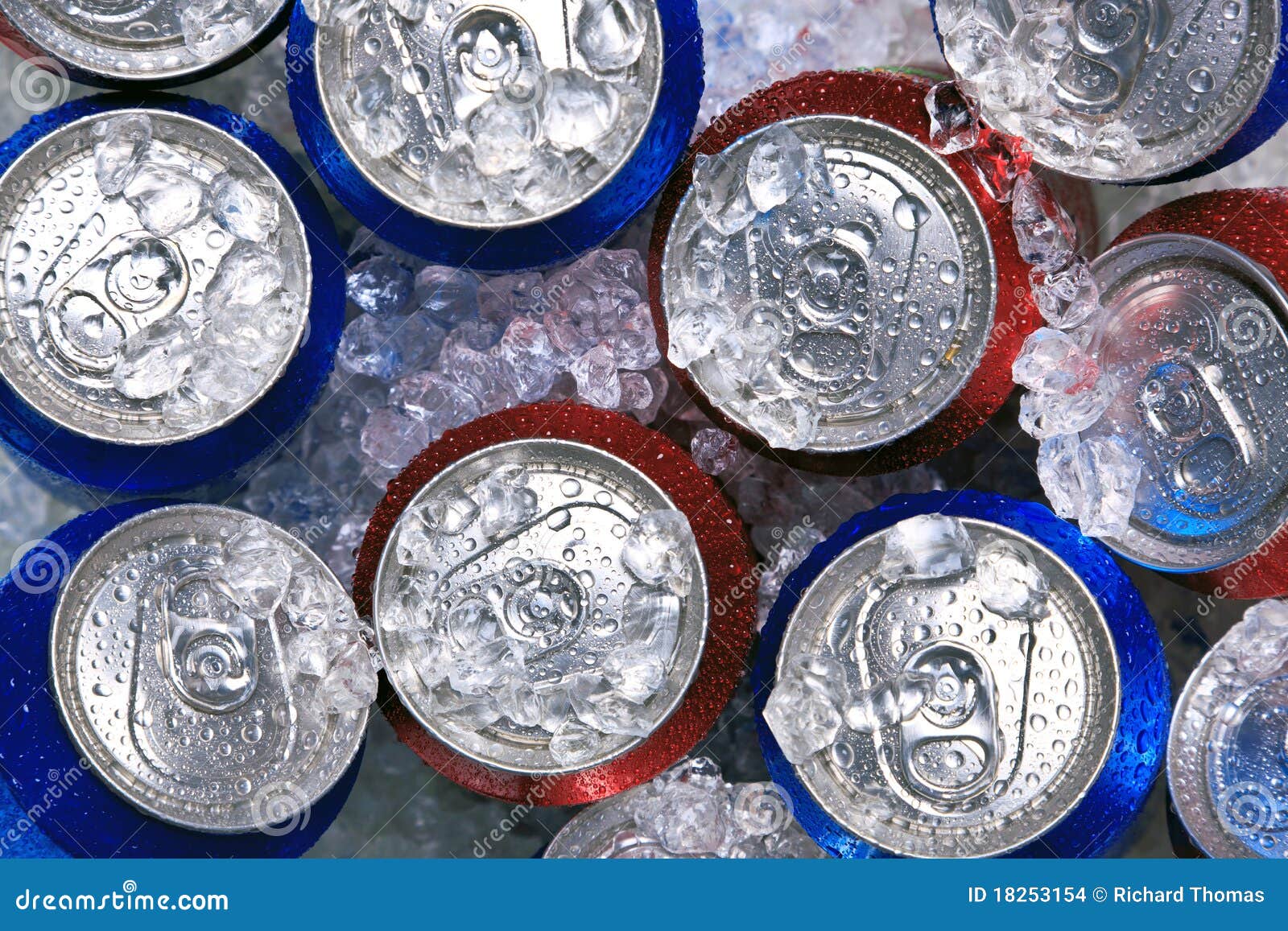 cans of drink on crushed ice