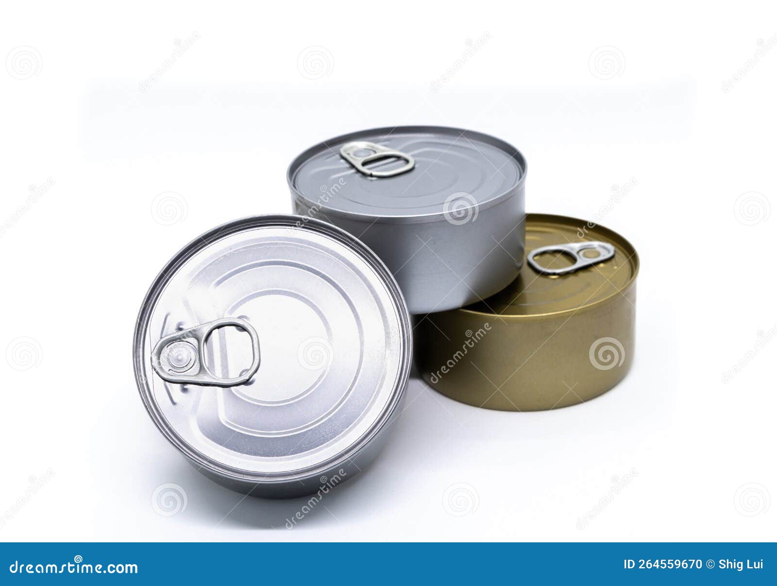 3 Cans of Food, Silver and Copper Color Stock Photo Image of