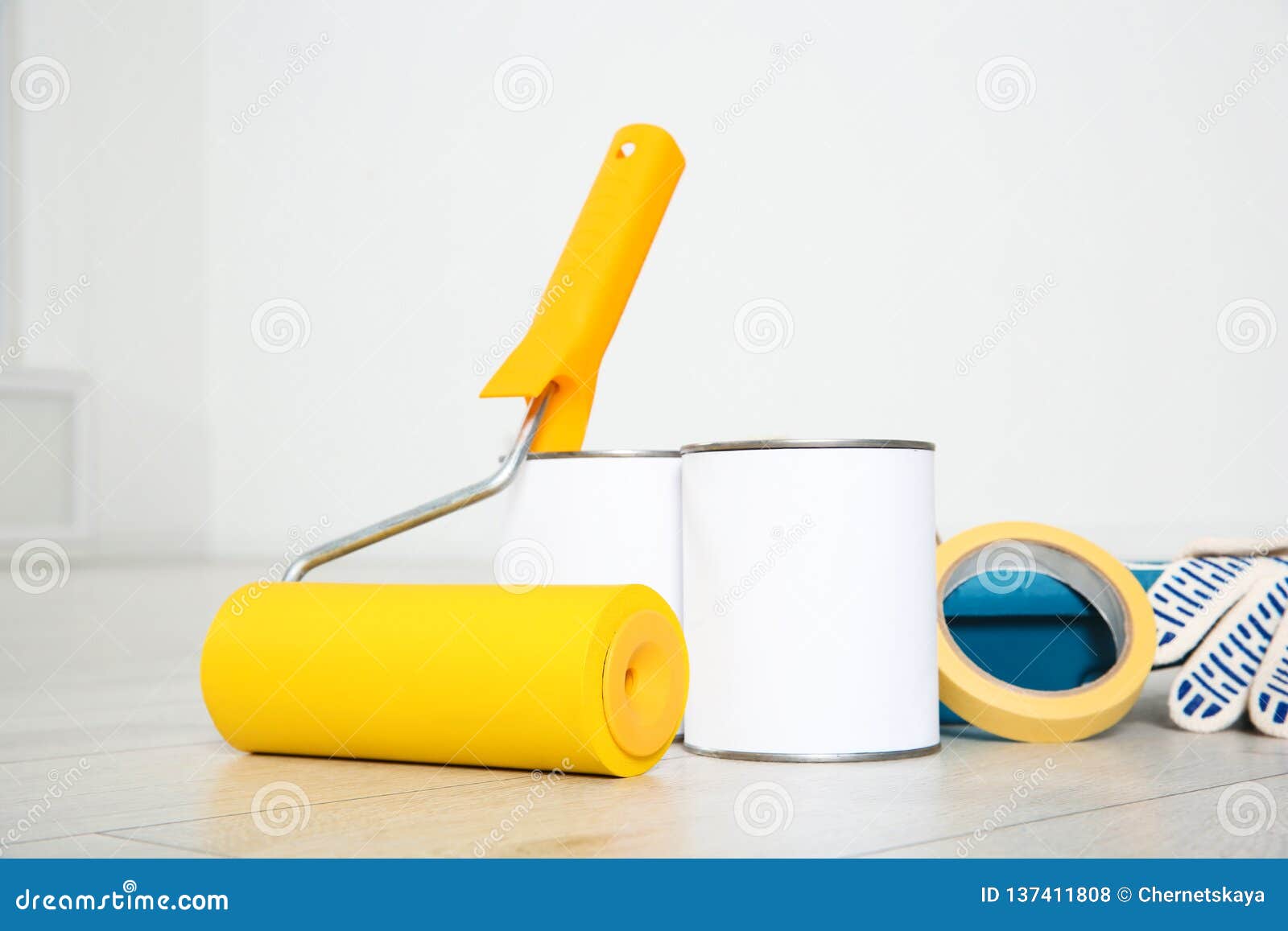 Cans of Paint and Decorator Tools Stock Photo - Image of interior ...