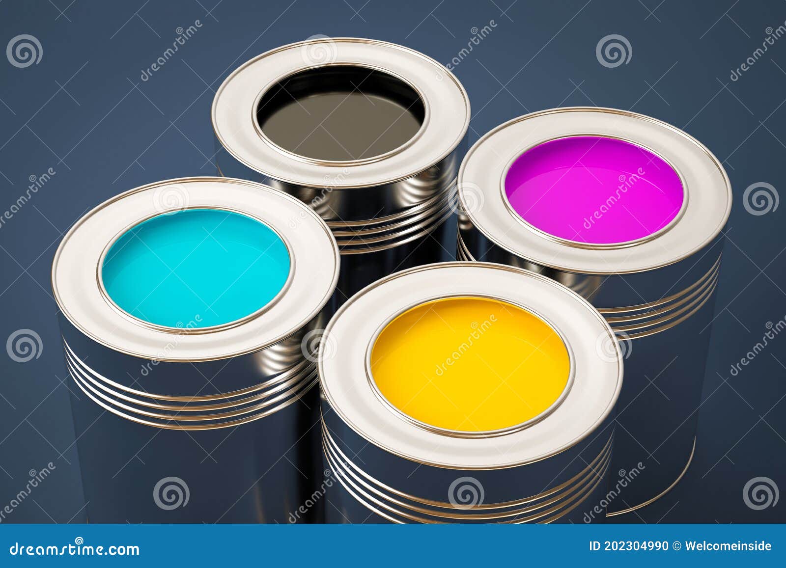 Cmyk Cans of Paint Polygraph Cyan Magenta Yellow Black Stock Illustration Illustration of