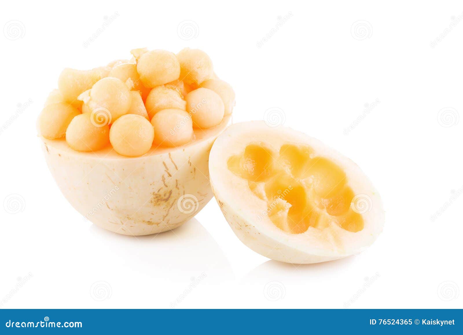 Cantaloupe Melon Balls on White Background Stock Image Image of