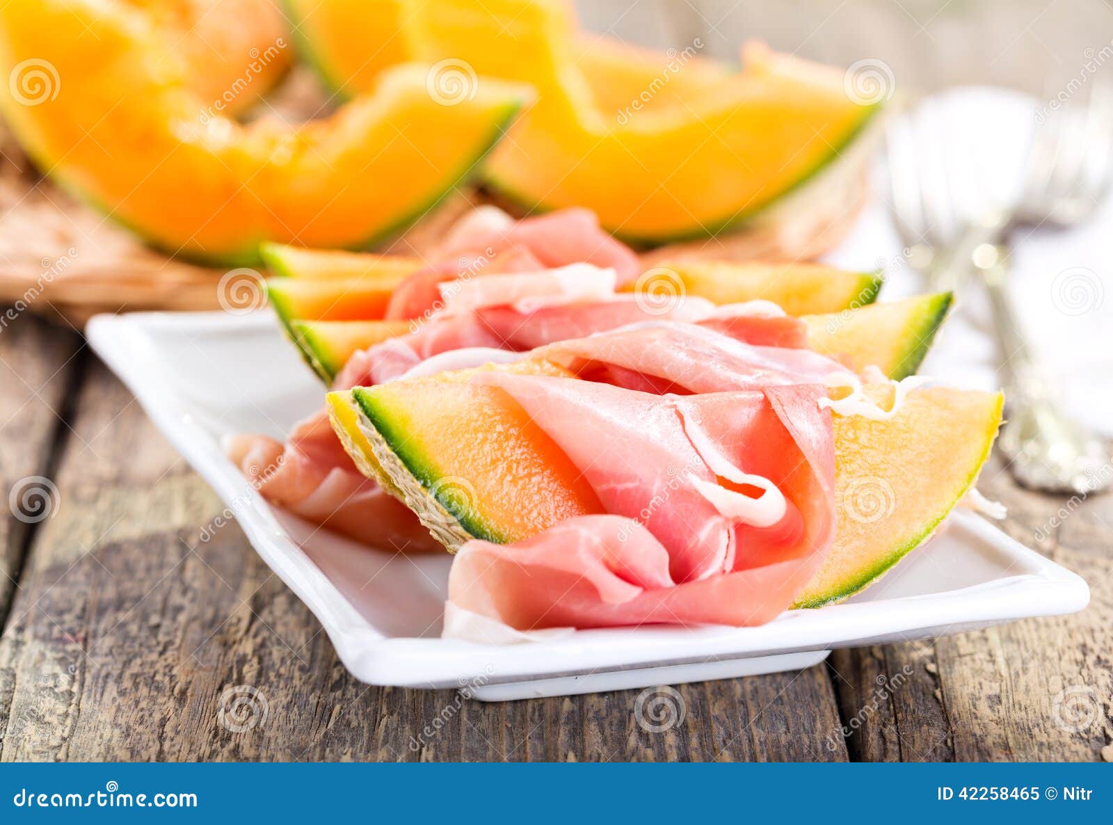 Cantaloupe Melon with Prosciutto Stock Image Image of ingredient