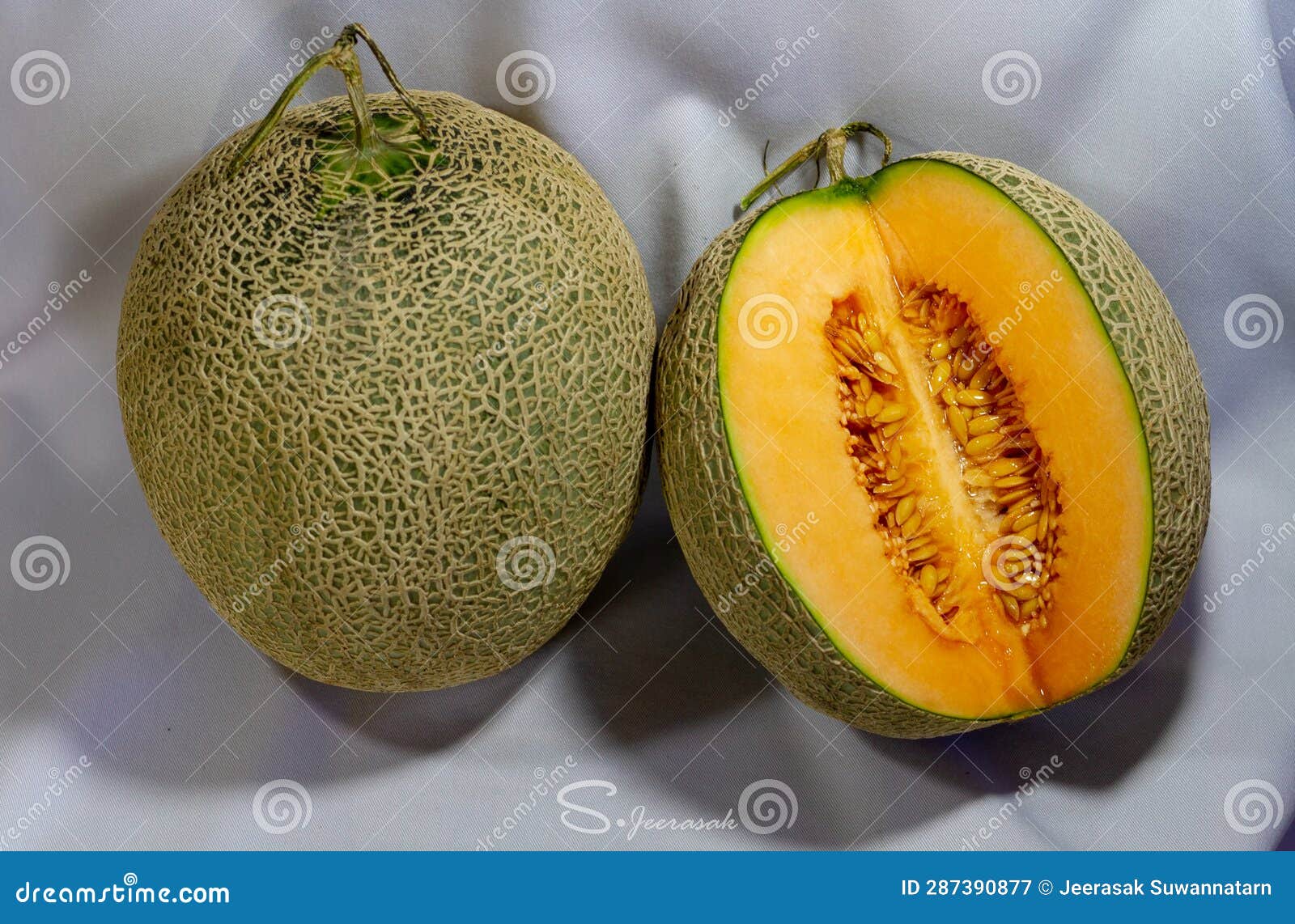 Cantaloupe Sliced and Placed on White Cloth Stock Image Image of