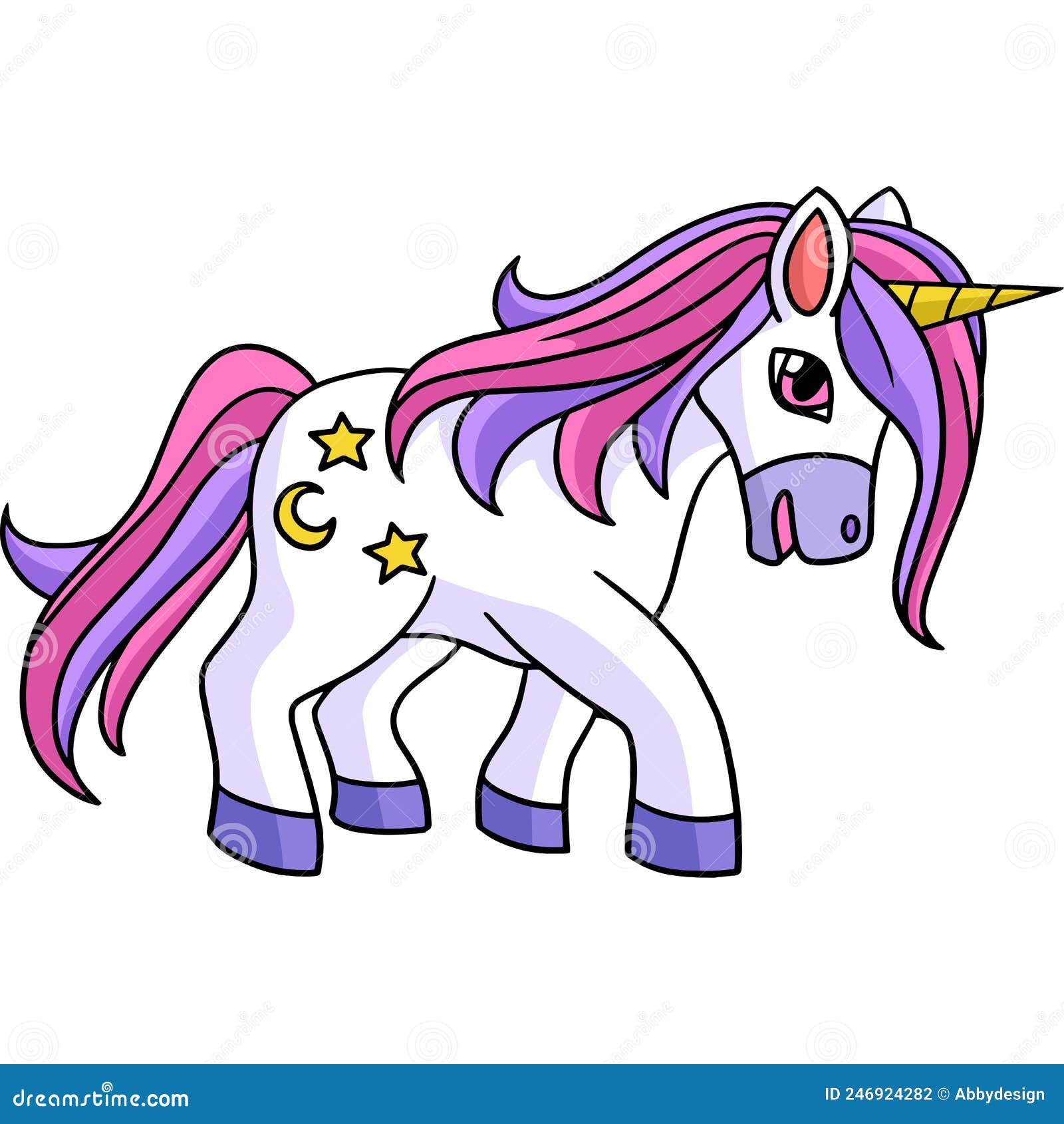 Clipart colorido de desenho animado de unicórnio com estrela