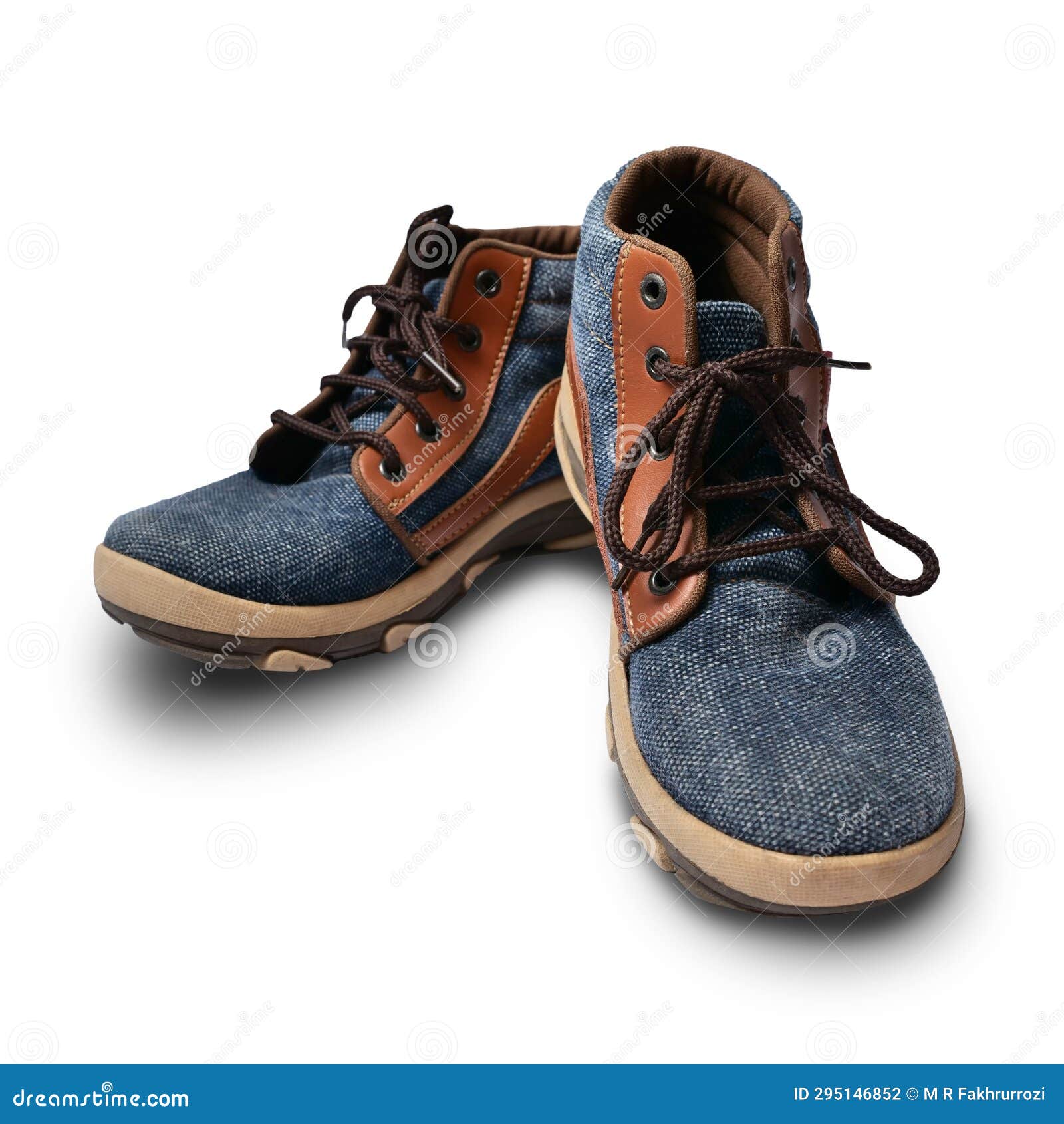 Canvas Fabric and Leather Boot Shoes, Cut Out Isolated Stock Photo