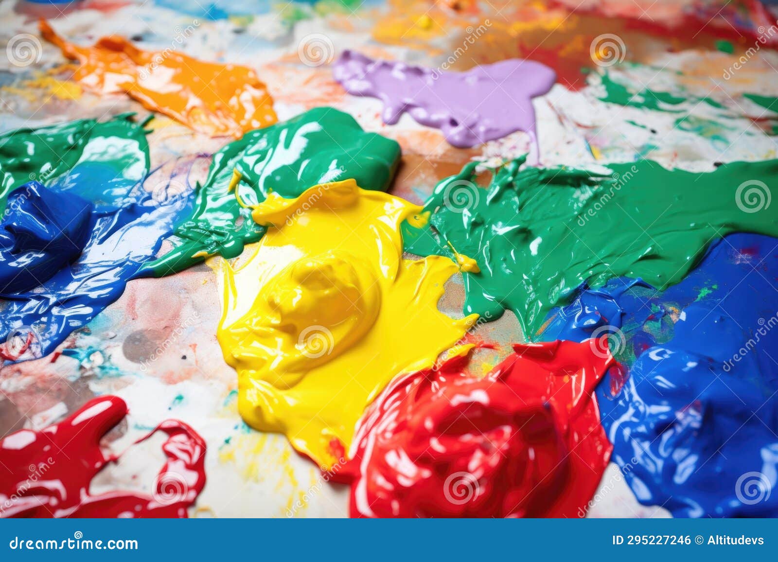 A Canvas Filled with Fingerpaints in Different Hues Stock Photo