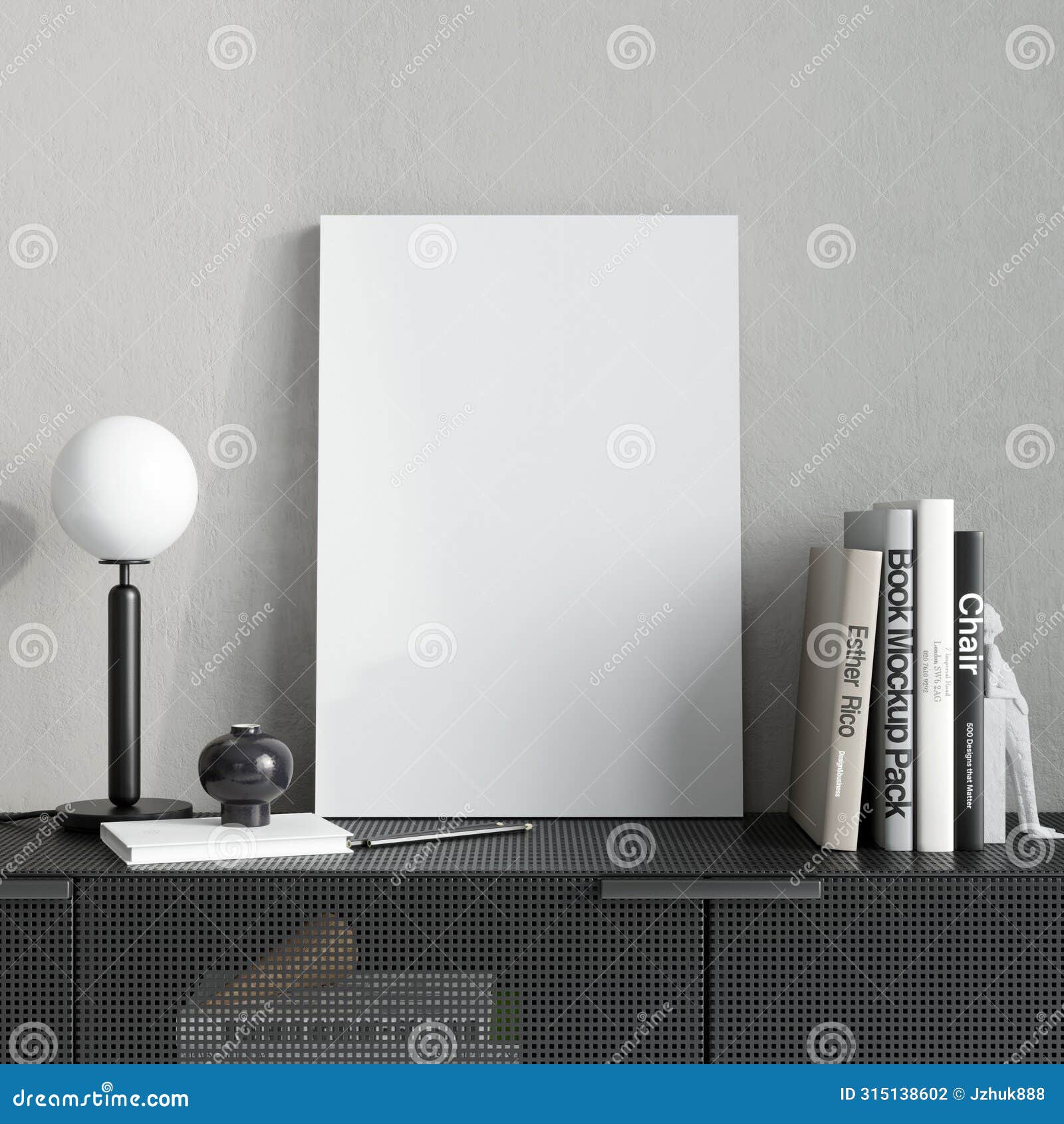 canvas mockup, home interior background with chest of drawers, 3d render, 3d 