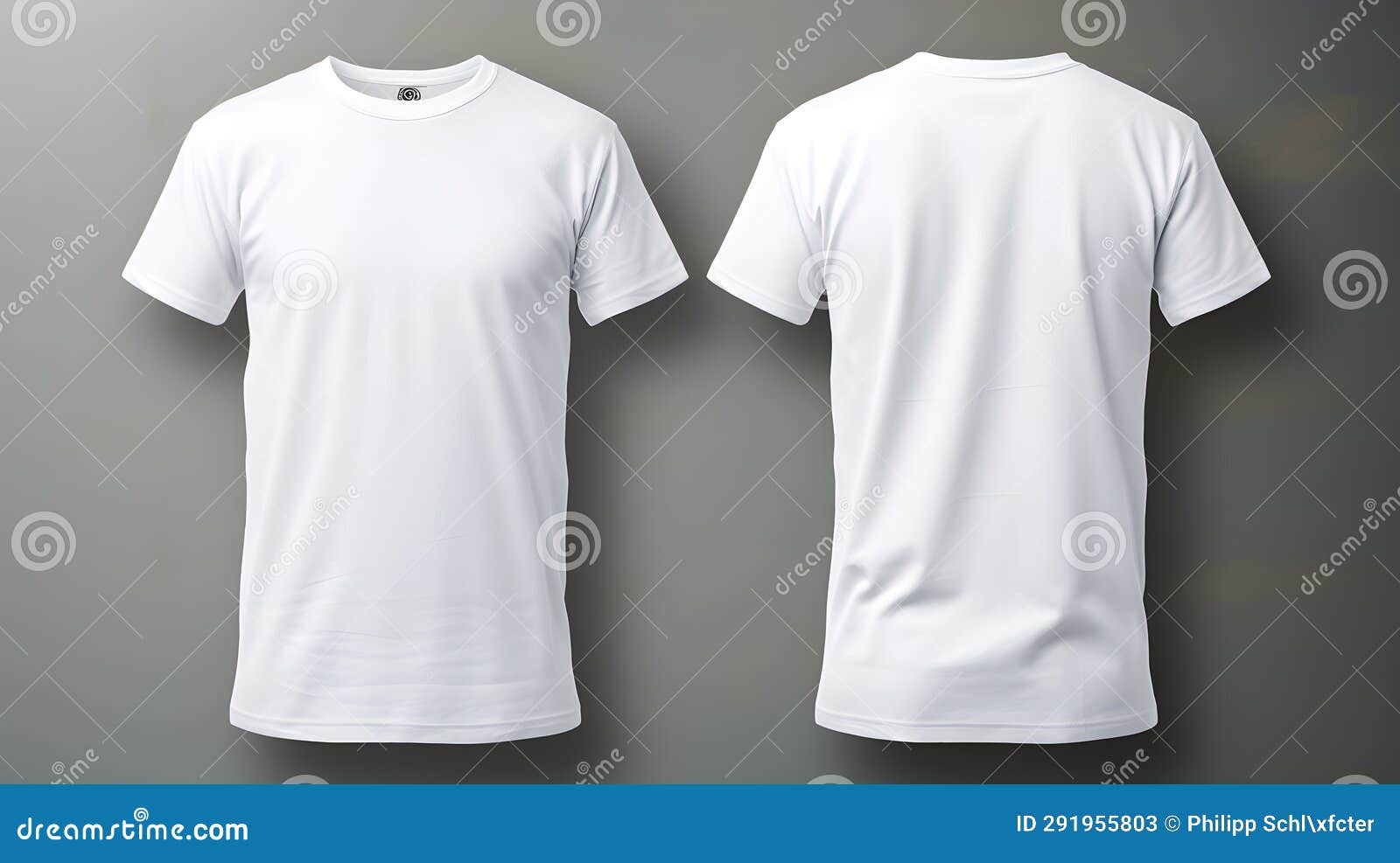 Front and Back White T-Shirt Mockup on Grey Background: Blank Apparel ...