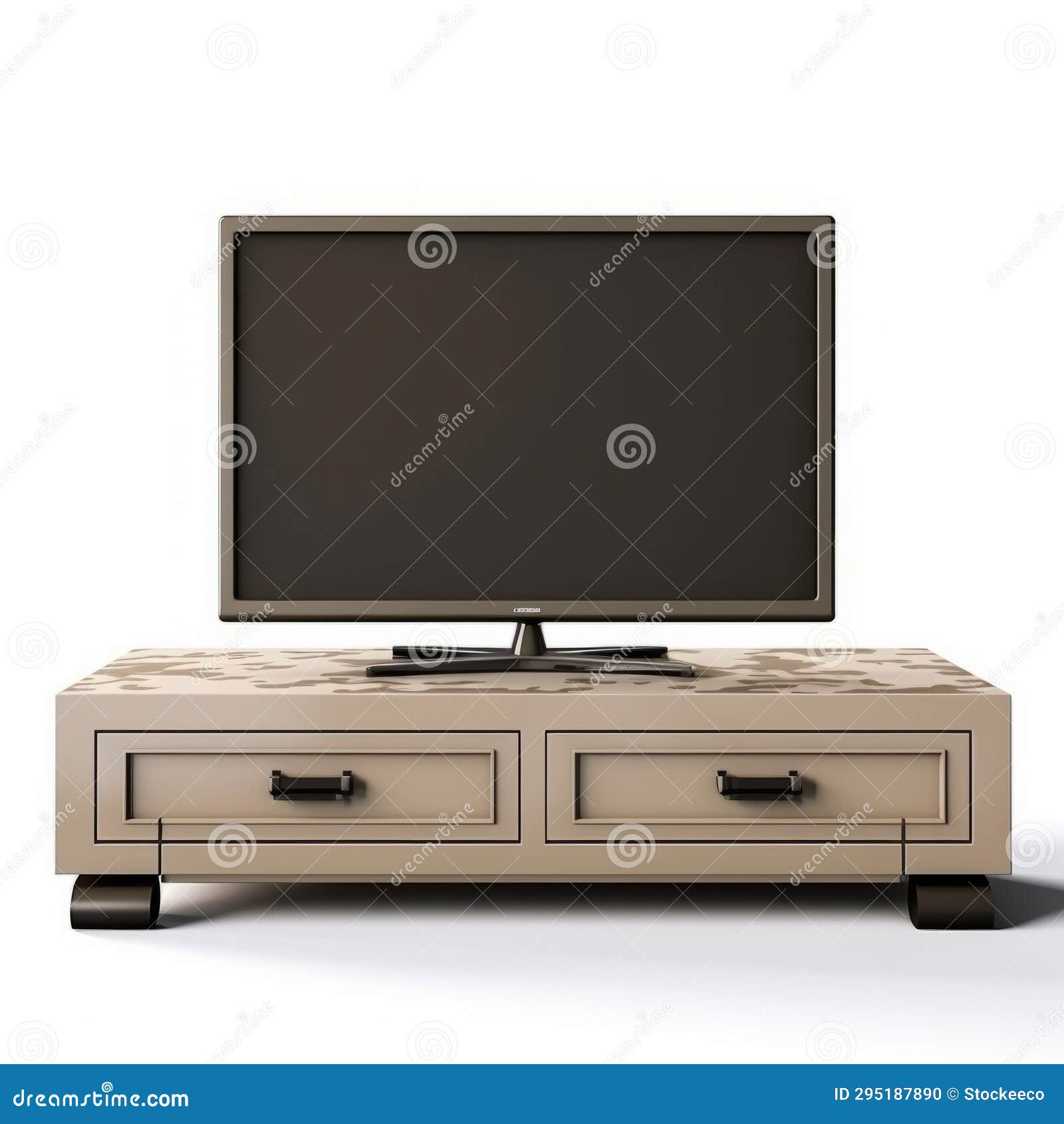 canvas texture tv stand with beige ottoman army - 3d render