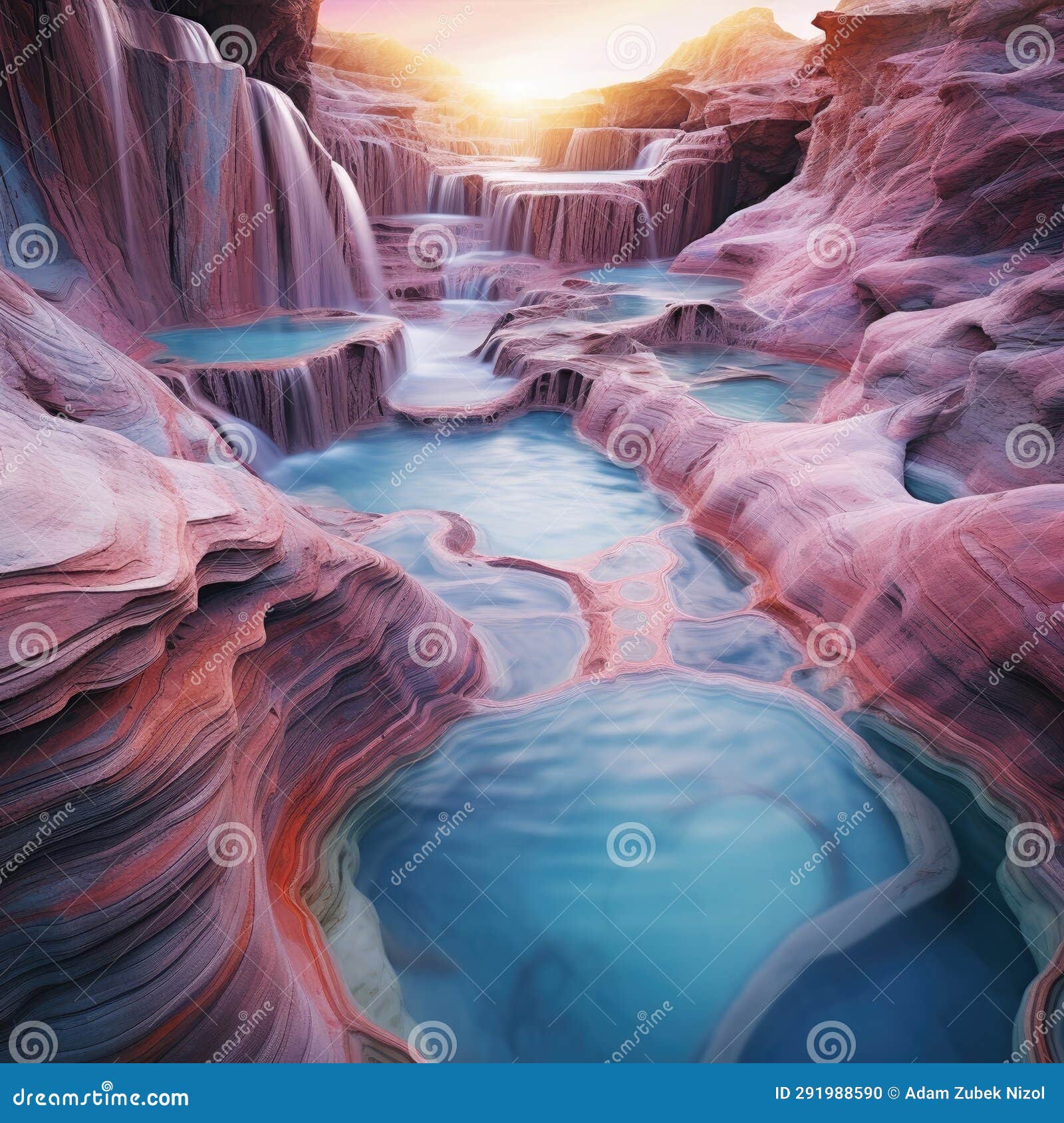 A Canyon with Water and a Sunset Stock Illustration Illustration of