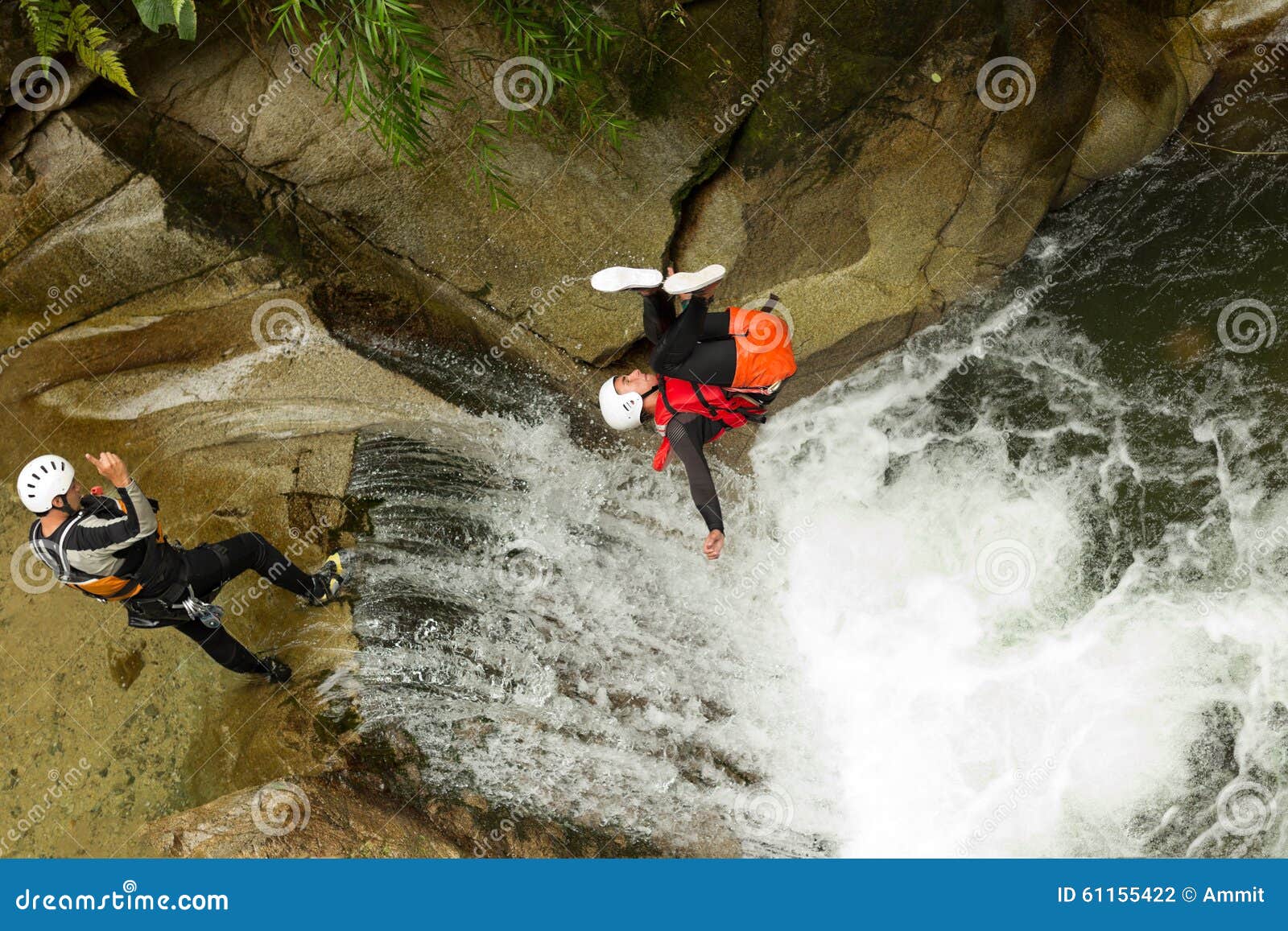 Canyoning Waterfall Stunt stock photo. Image of extreme 61155422