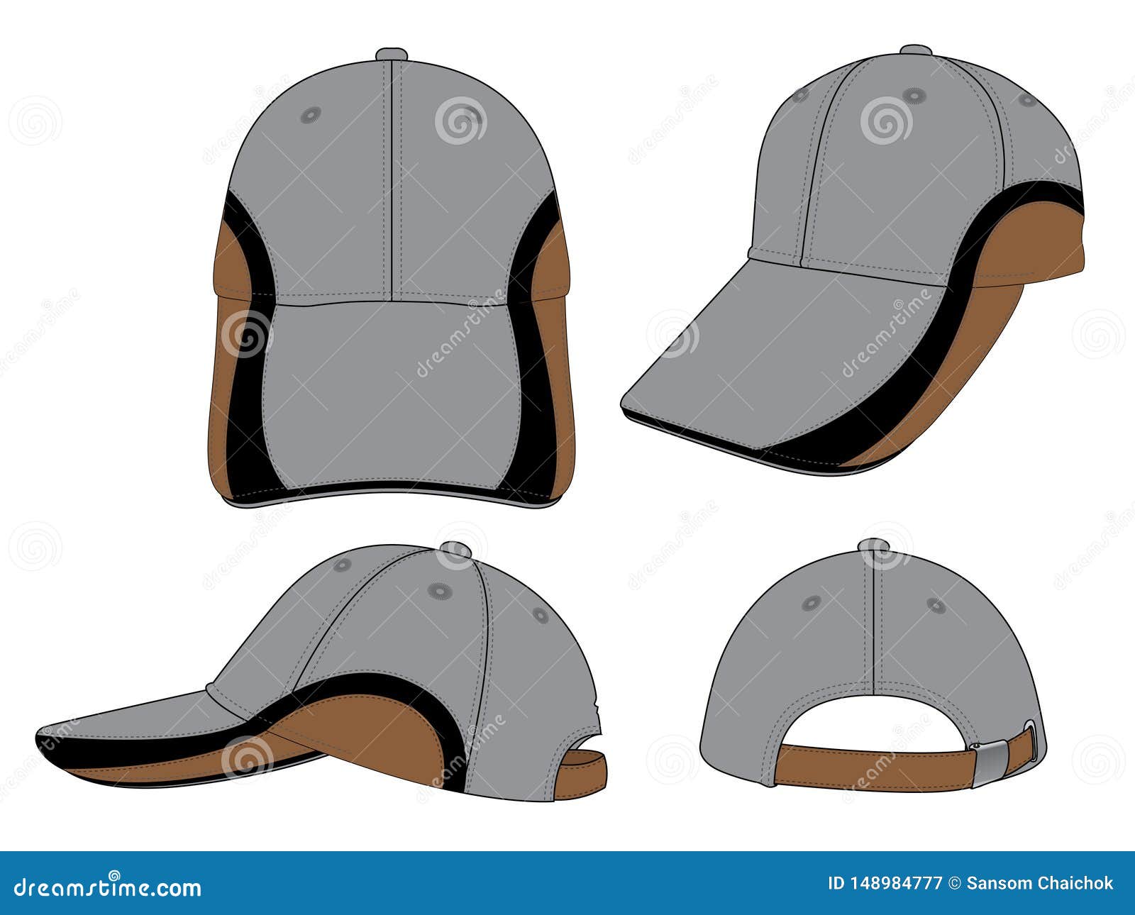 Sport Gray-Black-Brown Baseball Cap Design on White Background Stock ...