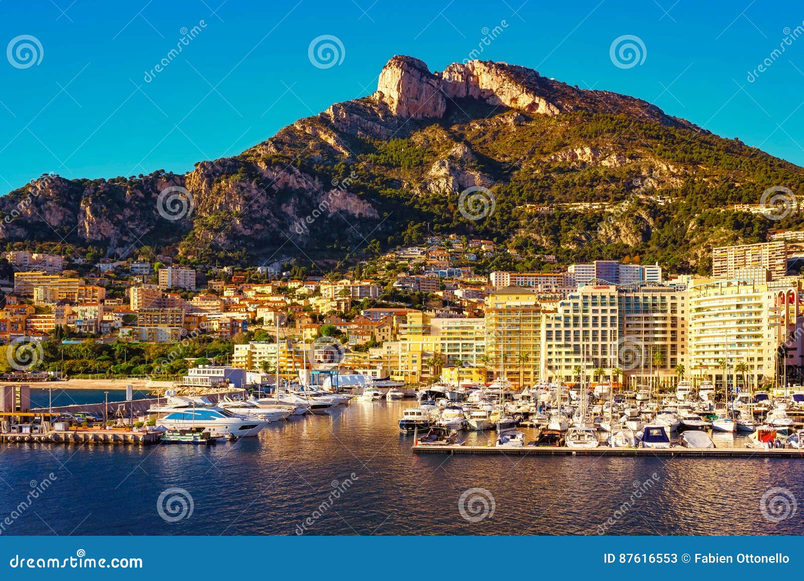 cap d`ail harbor and tÃÂªte de chien mountain