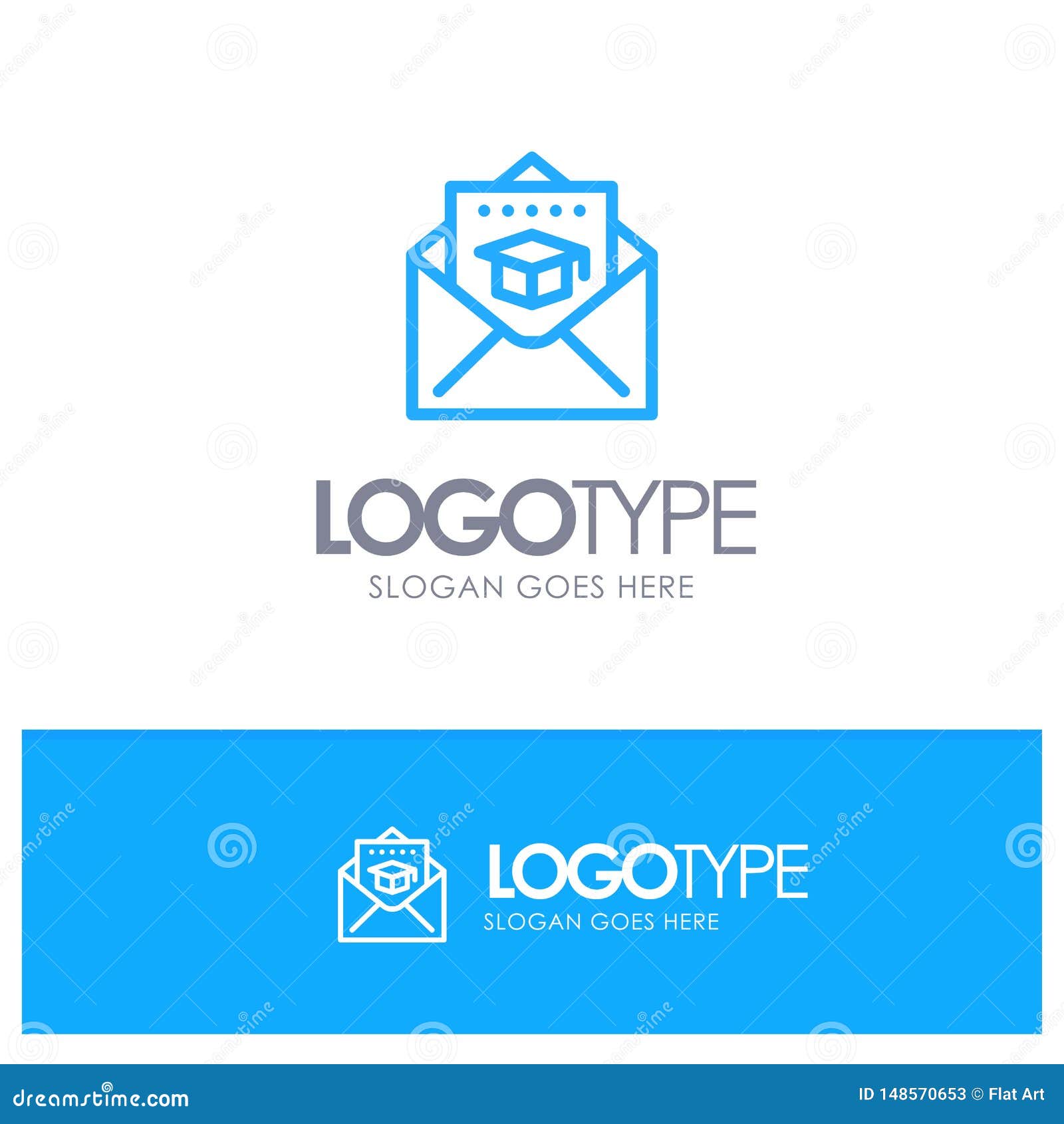 Cap, Education, Graduation, Mail Blue OutLine Logo with Place for Tagline Stock Vector