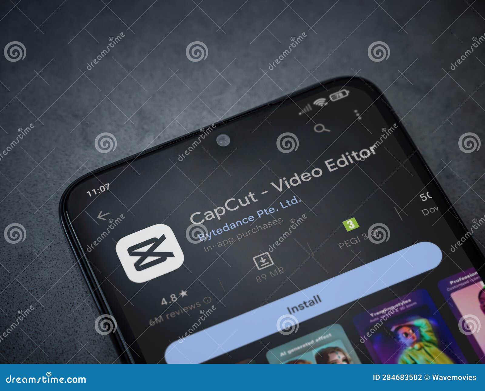 CapCut App Play Store Page on Smartphone on Ceramic Stone Background.  Editorial Stock Photo - Image of view, black: 284683488