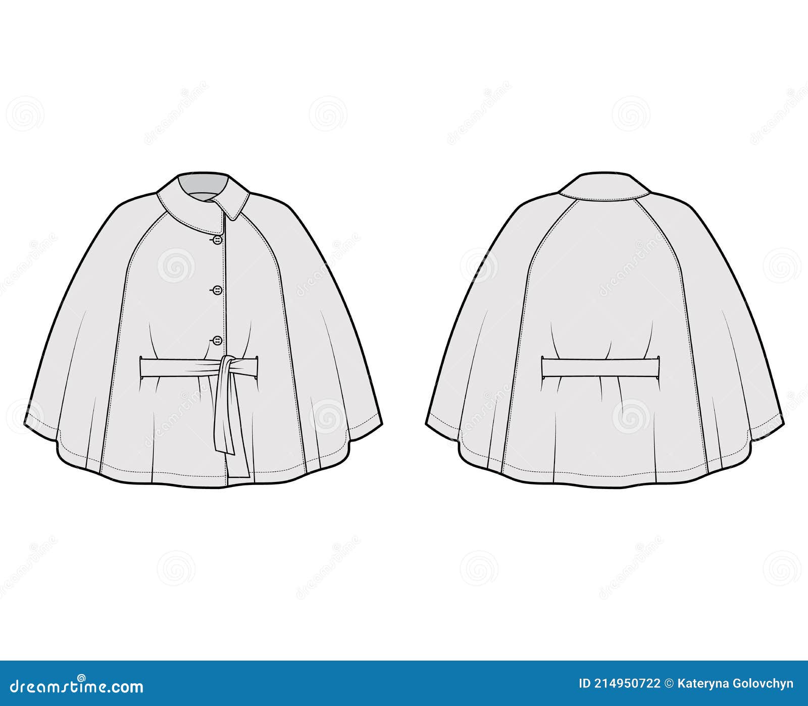 Poncho coat technical fashion illustration with v-neck collar, oversized  trapeze body, fingertip length. flat jacket template | CanStock