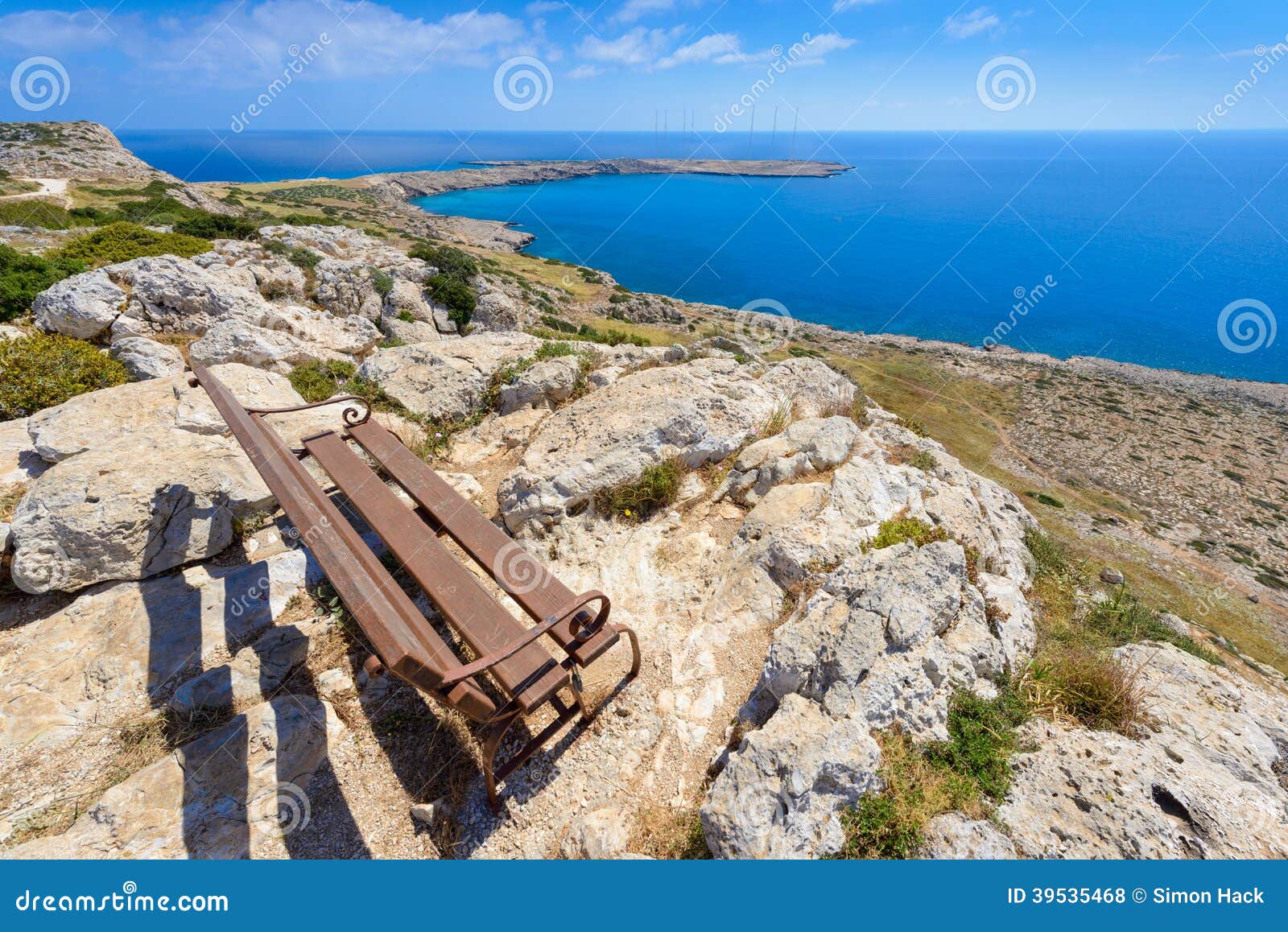 cape greco coastline bench view,cyprus