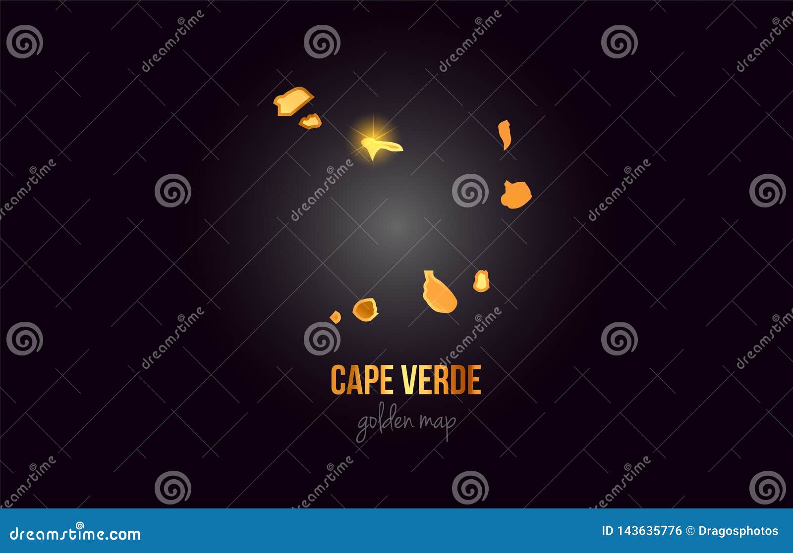 cape verde country border map in gold golden metal color 
