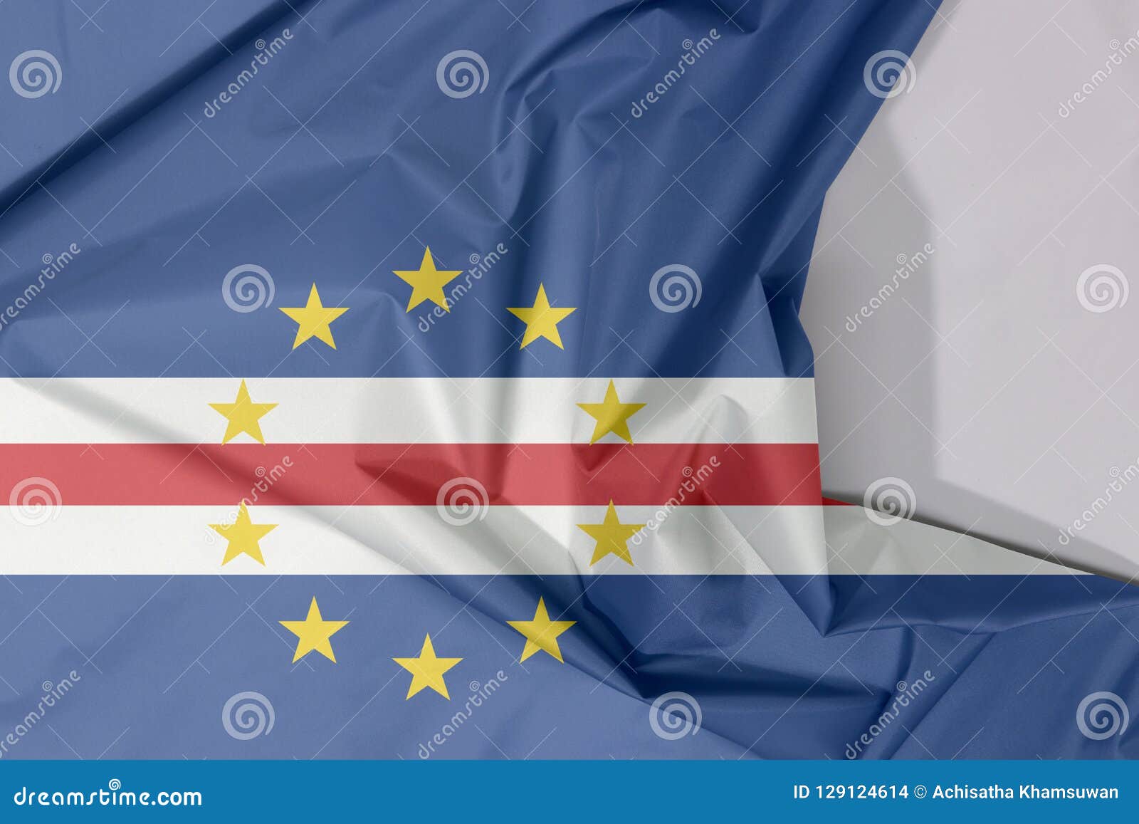 cape verde fabric flag crepe and crease with white space.
