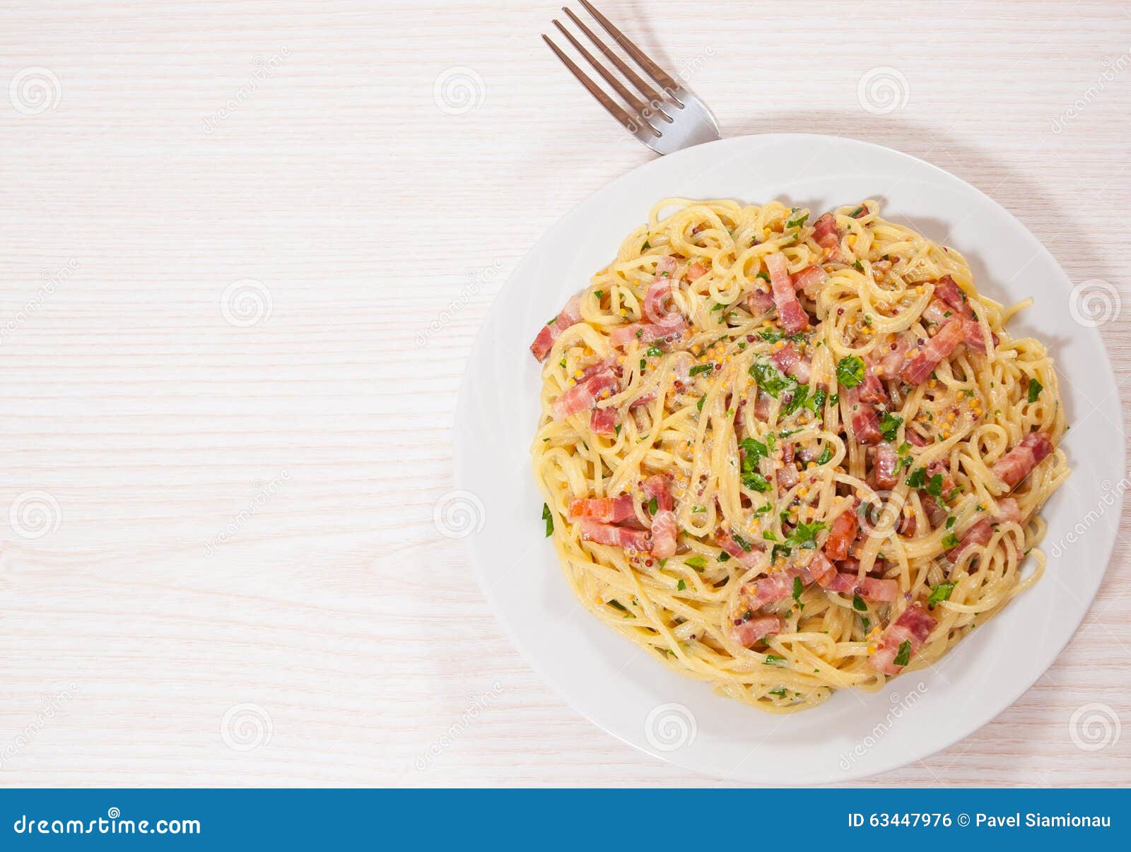 Capellini Pasta and Sauce with Bacon Stock Photo Image of fork