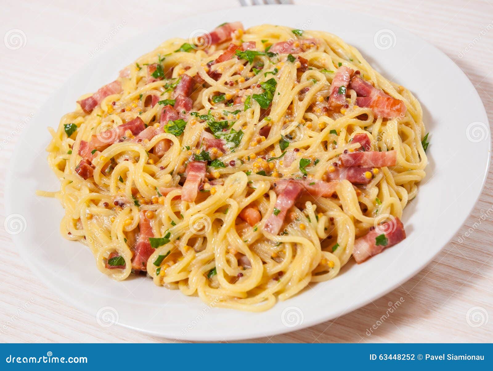 Capellini Pasta and Sauce with Bacon Stock Photo Image of italy, fork