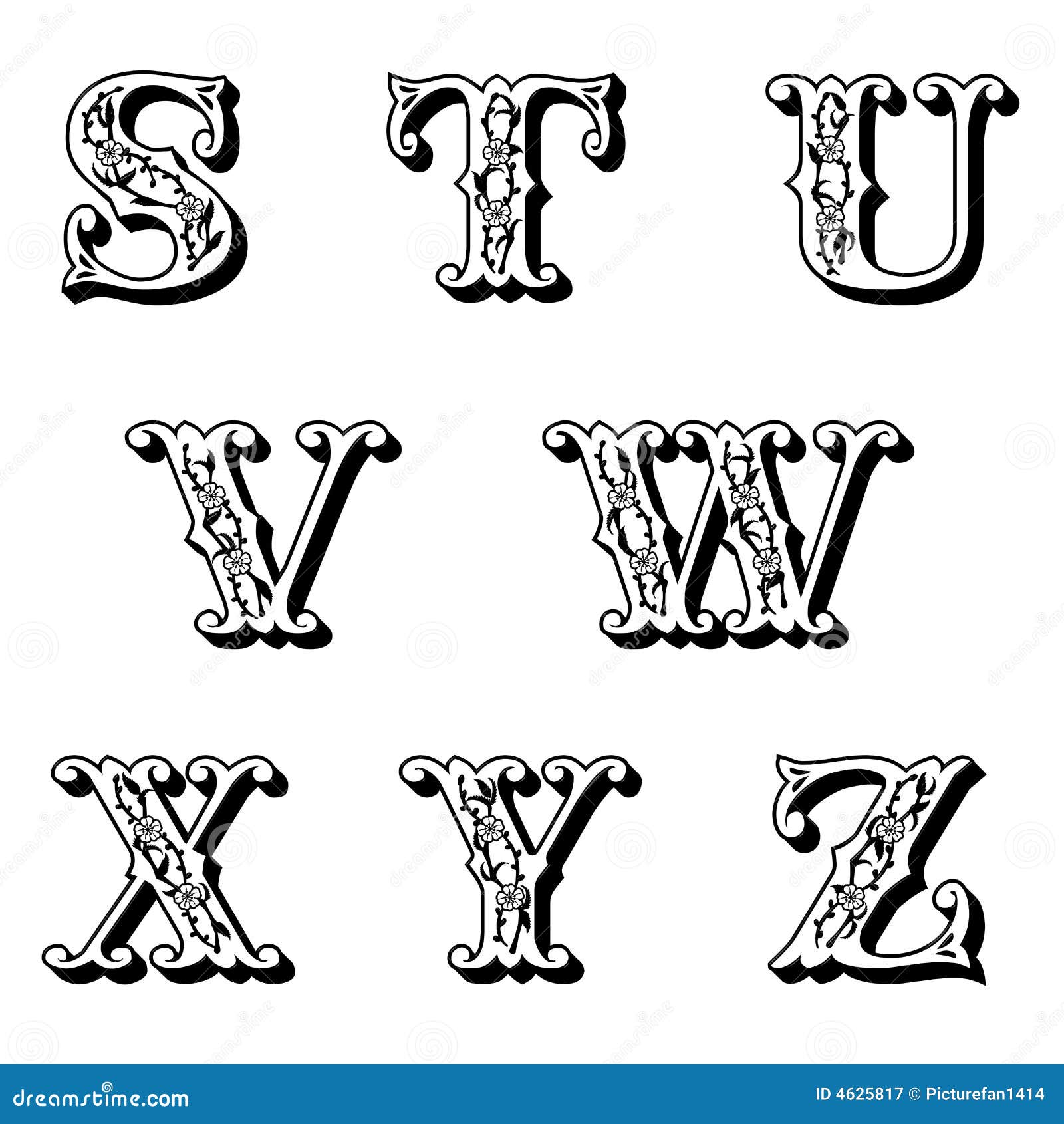 Capital Flower Letters 3 stock illustration. Illustration of ornamental