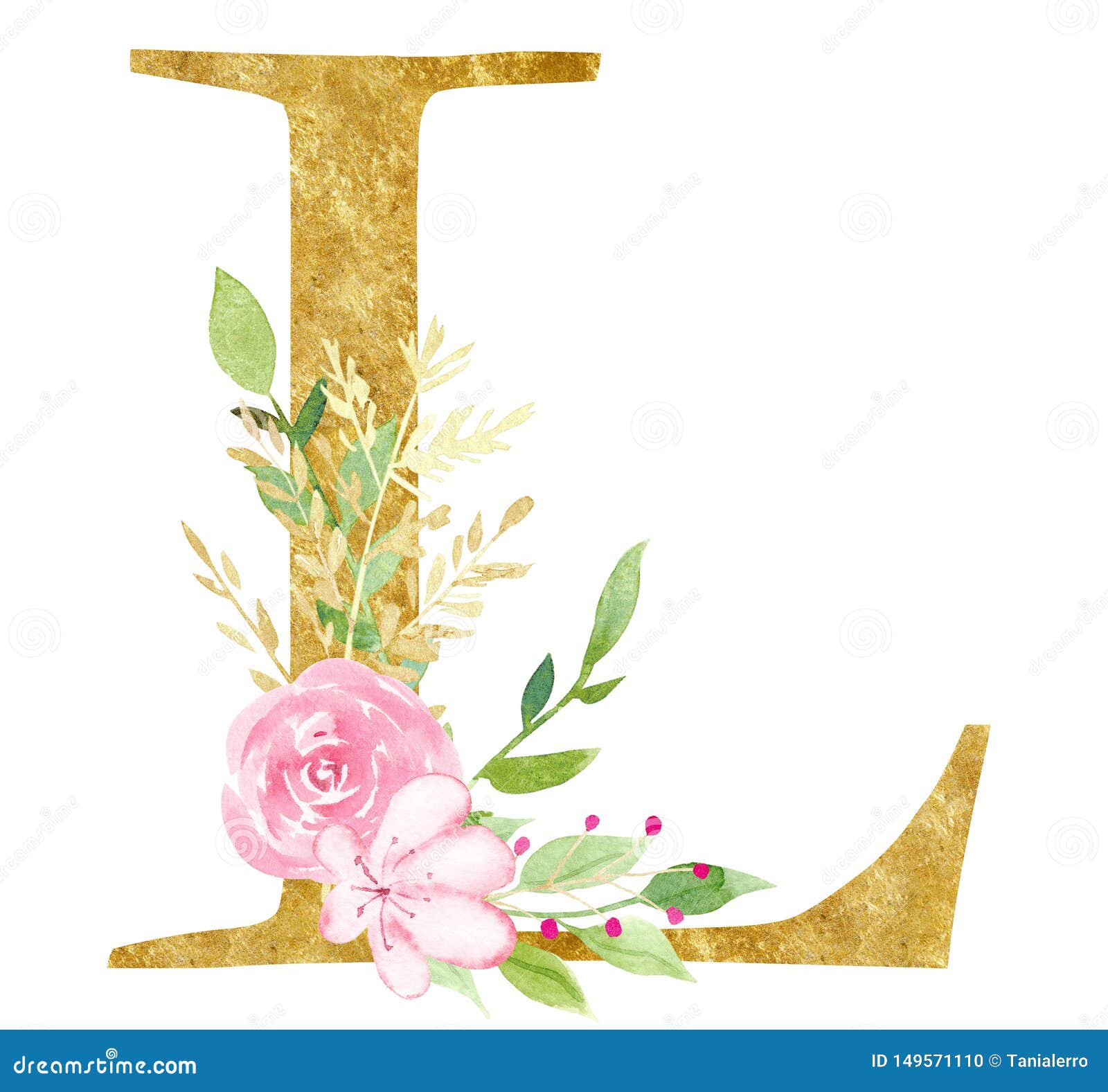 Capital L Letter with Flowers Raster Illustration Stock Illustration