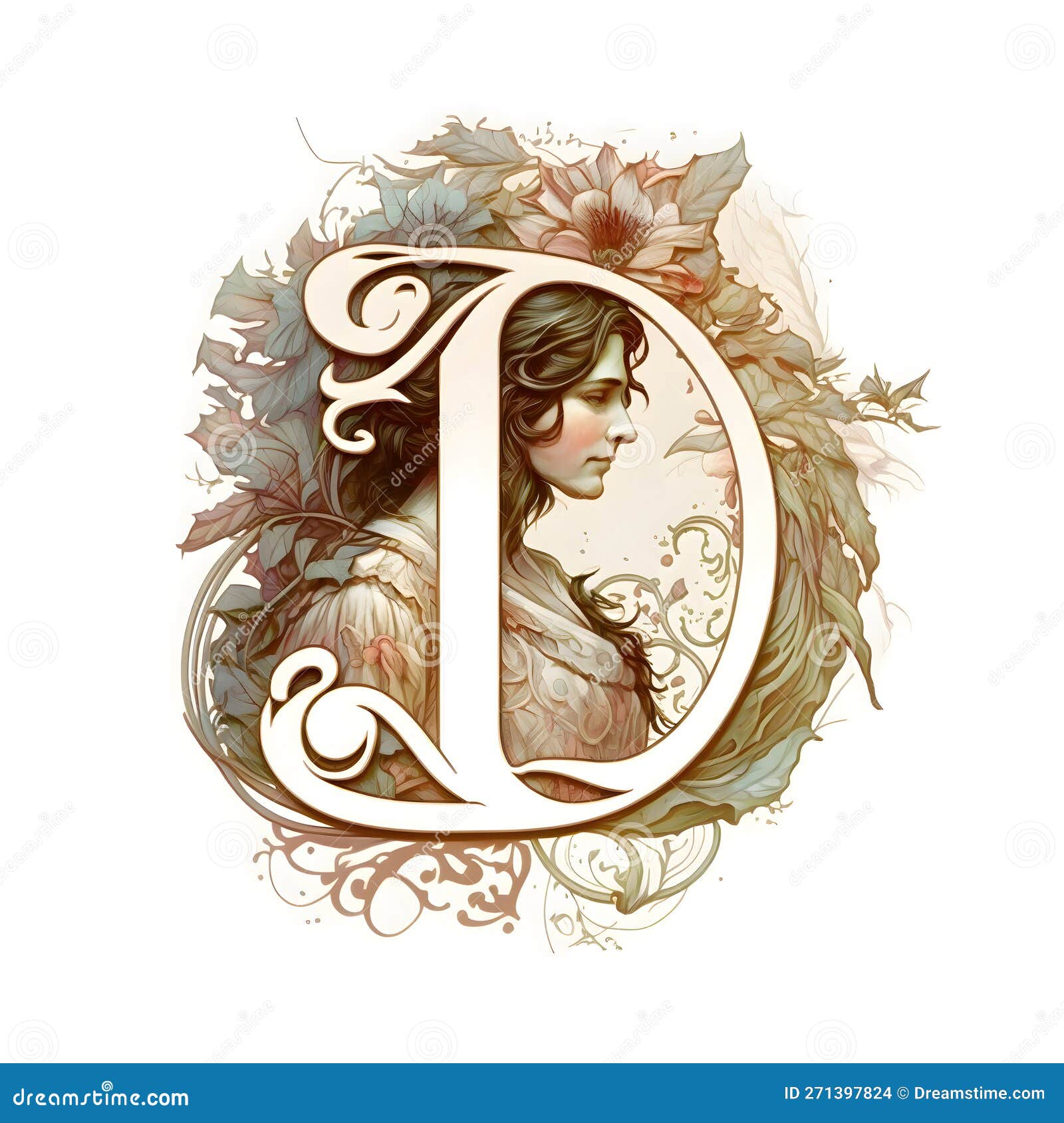 Capital Letter of the Alphabet D in Decorative Style with Flowers ...