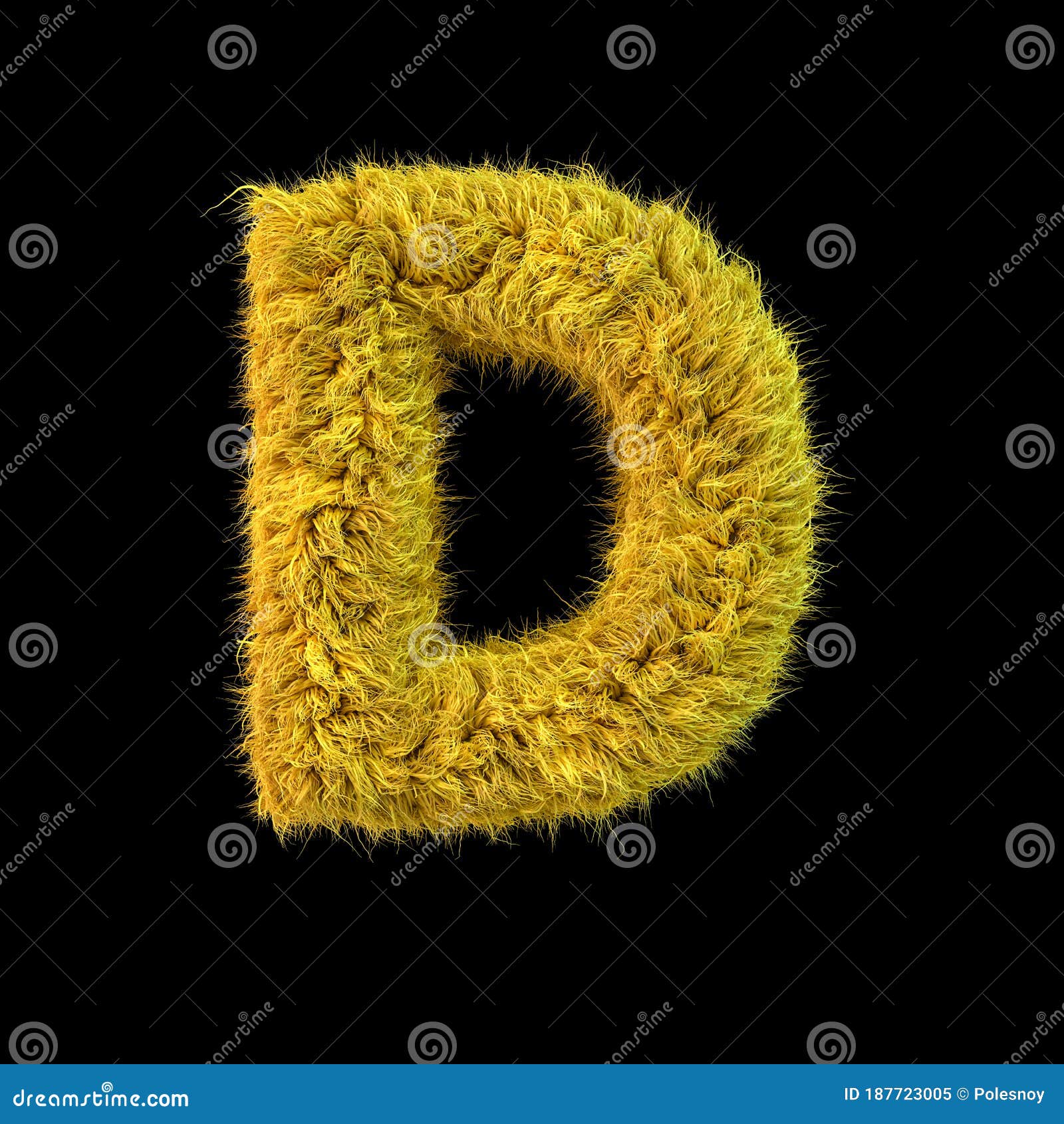 Capital Letter D. Uppercase. Yellow Fluffy Font on Black Background ...