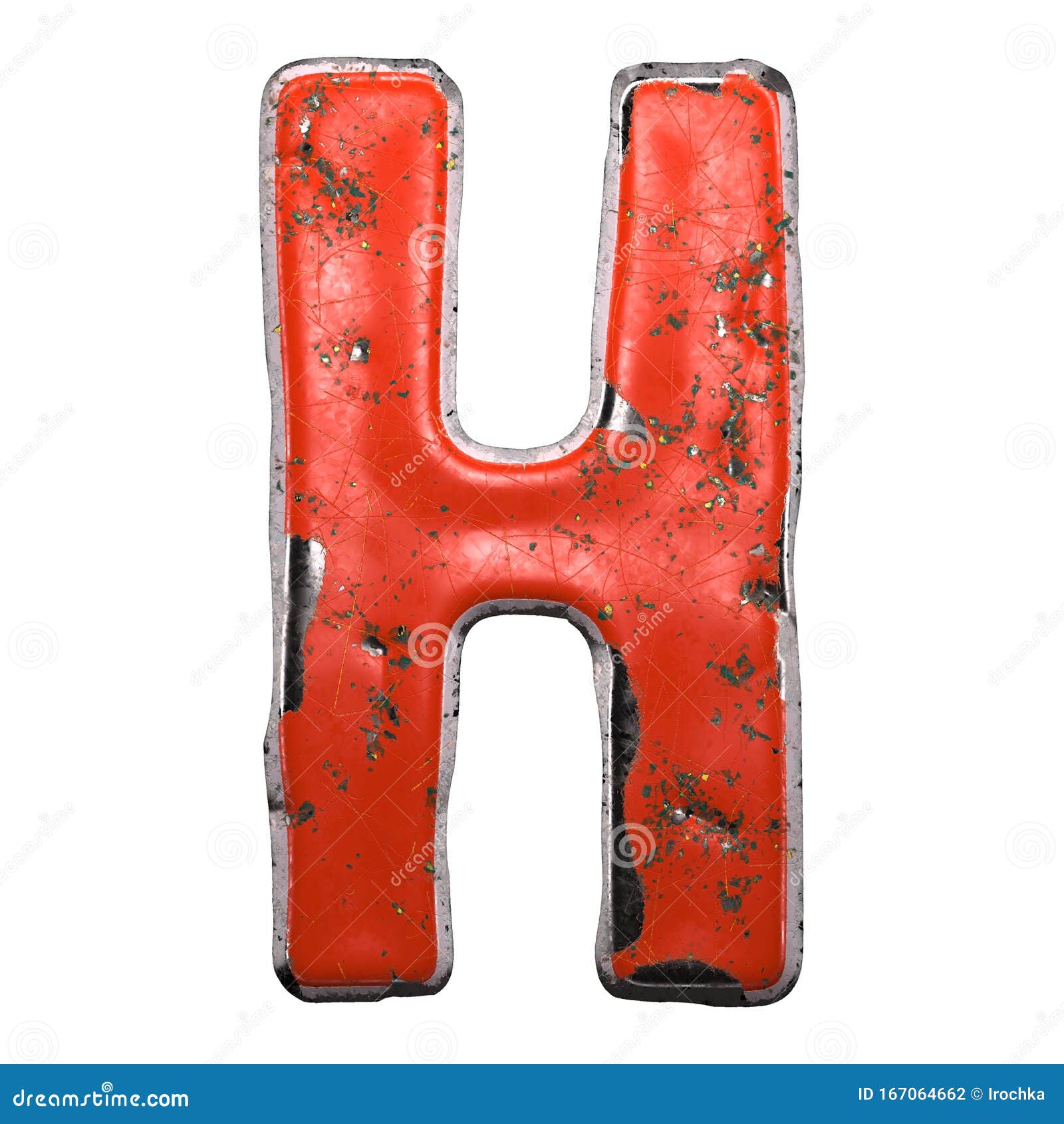 Capital Letter H Made of Red Paintad Metal Isolated on White Background ...