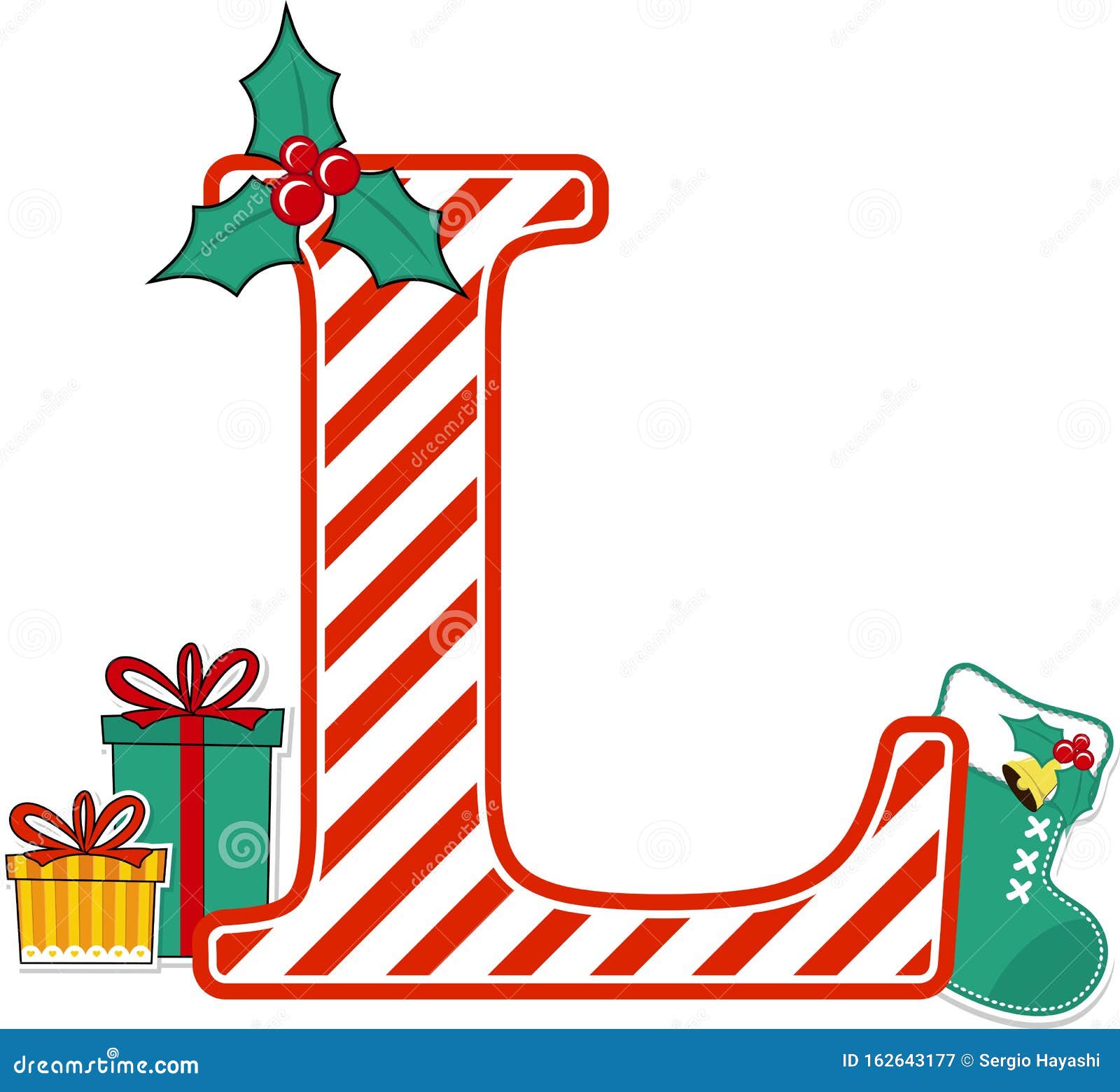 Premium Vector  Christmas alphabet. the letter l with festive elements.