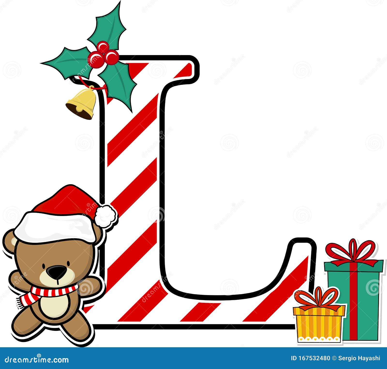 Premium Vector  Christmas alphabet. the letter l with festive elements.