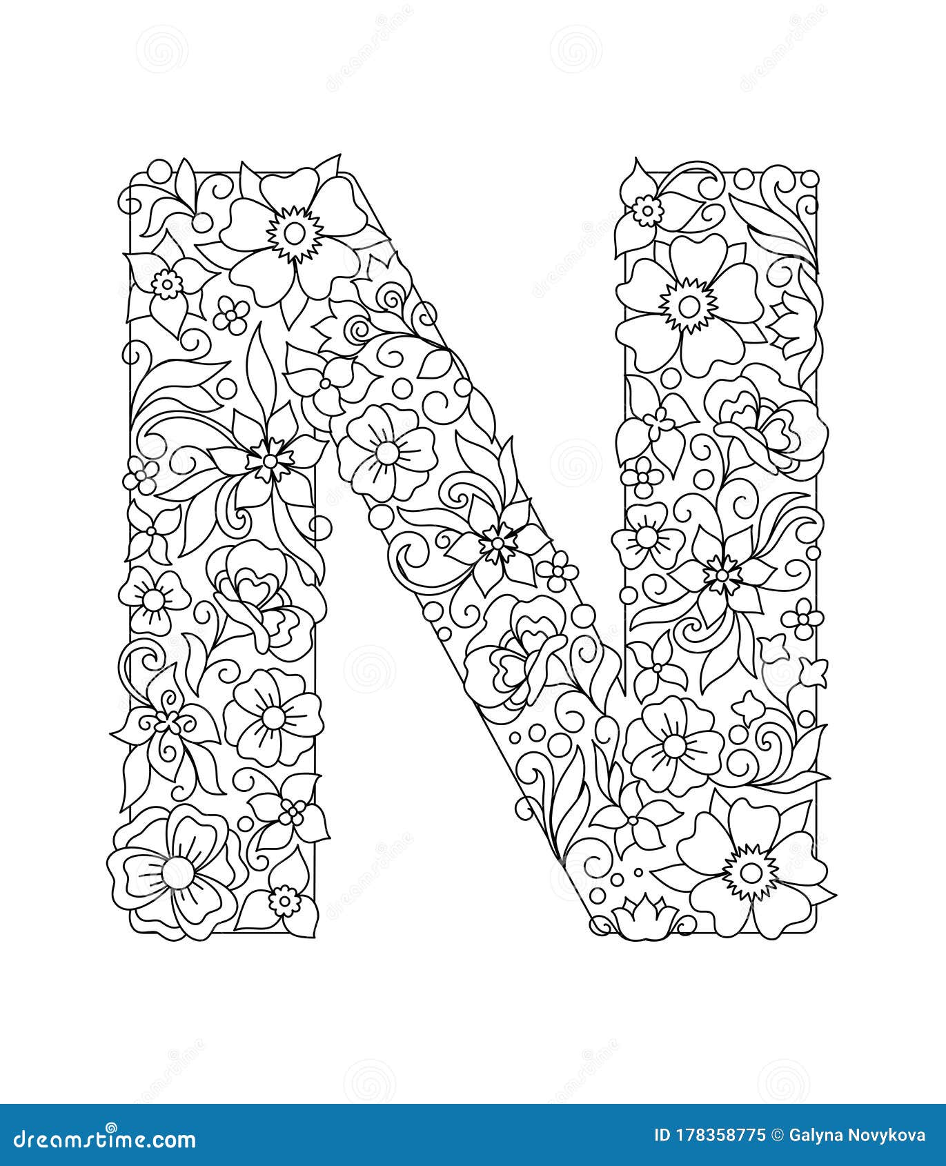 Download Capital Letter N Patterned With Abstract Flowers Stock ...