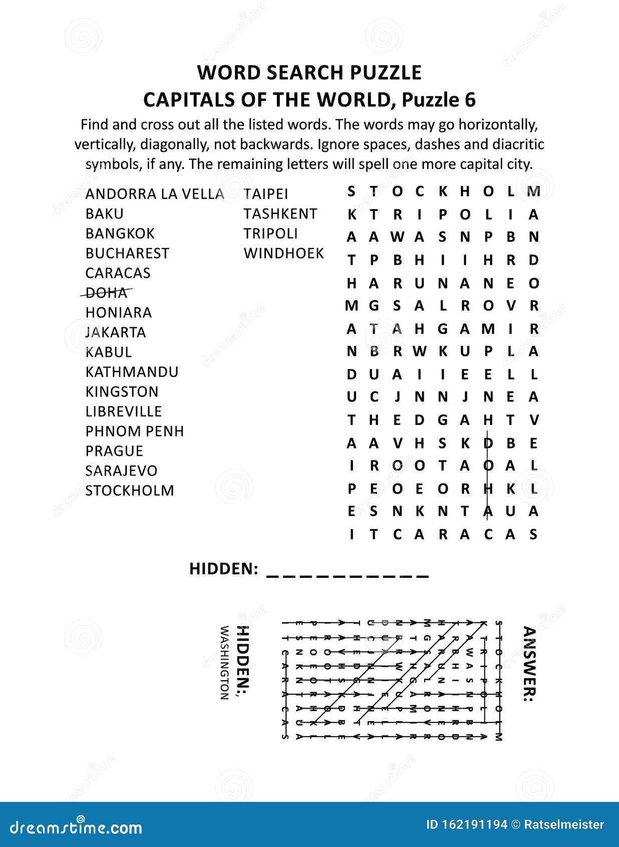 capitals of the world word search puzzle, puzzle 6 of 10