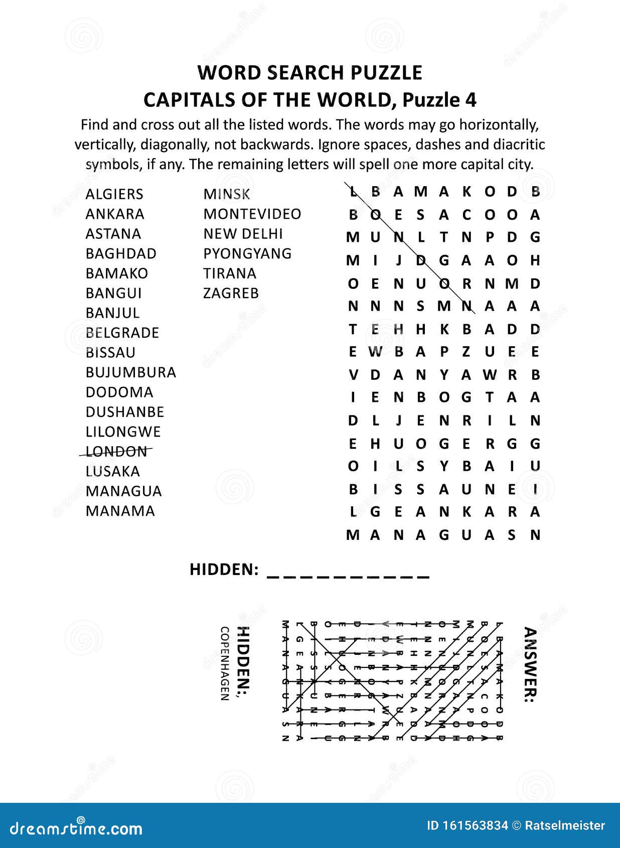 capitals of the world word search puzzle, puzzle 4 of 10