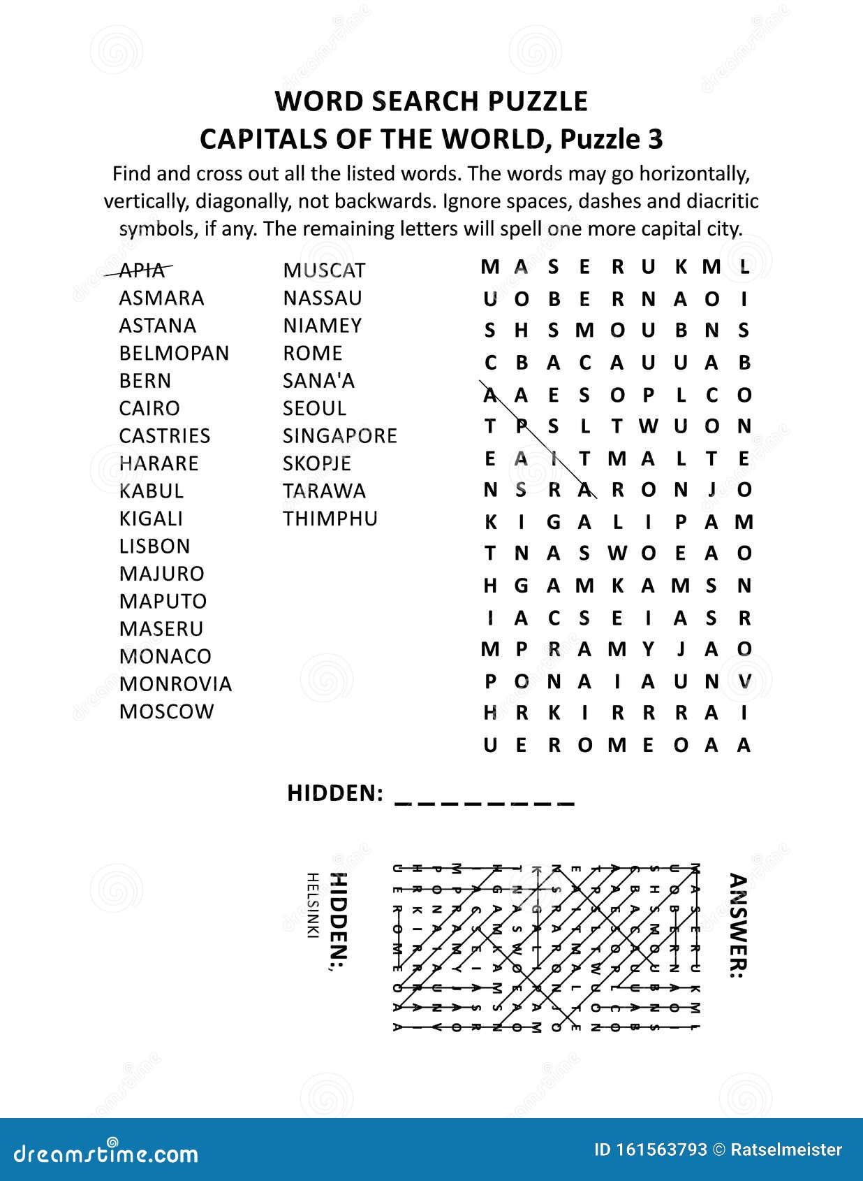 capitals of the world word search puzzle, puzzle 3 of 10