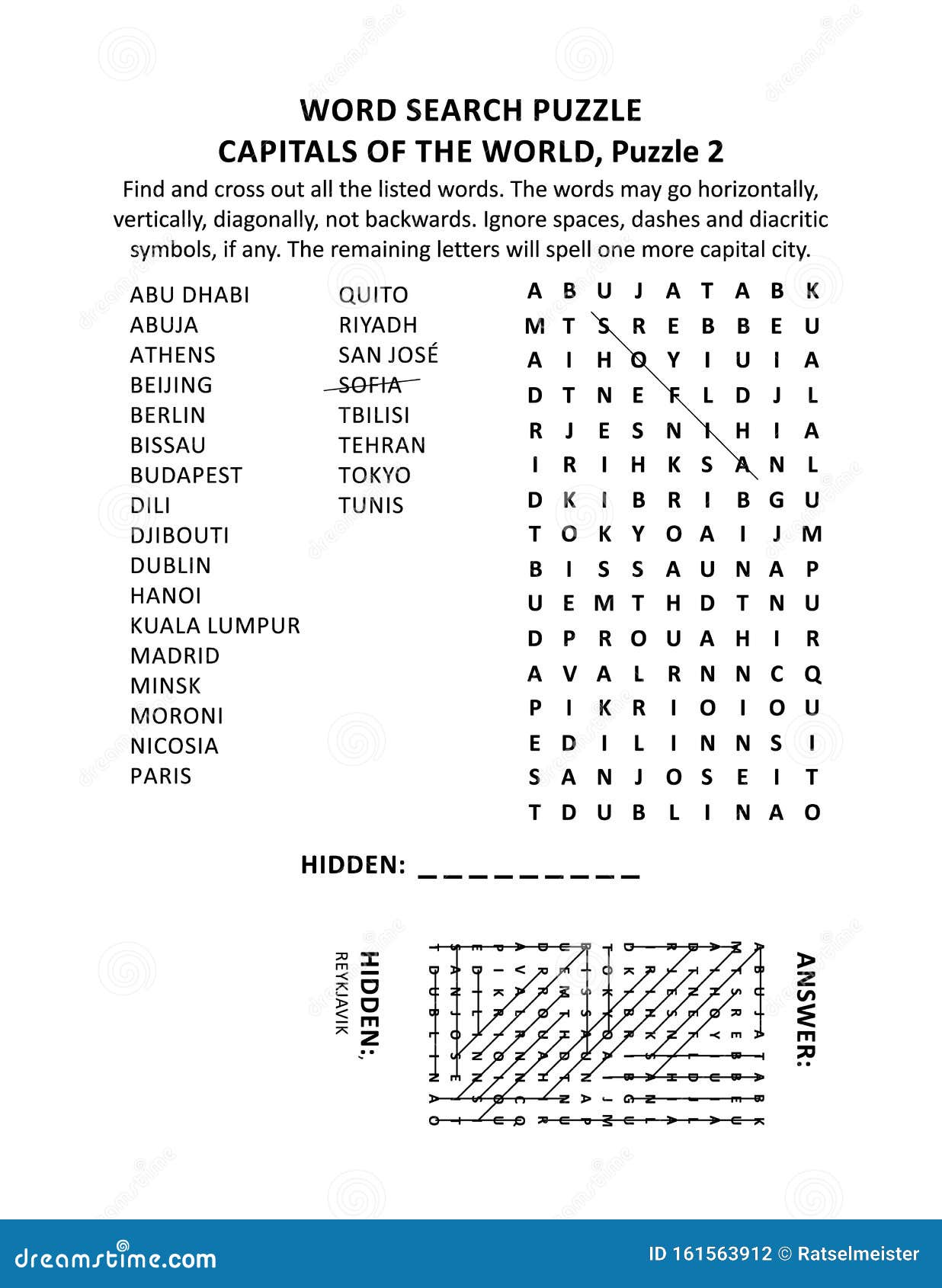 capitals of the world word search puzzle, puzzle 2 of 10