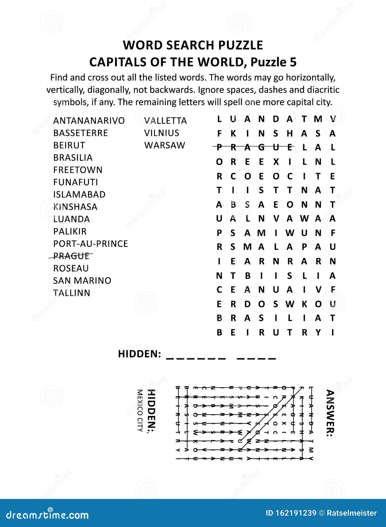capitals of the world word search puzzle, puzzle 5 of 10