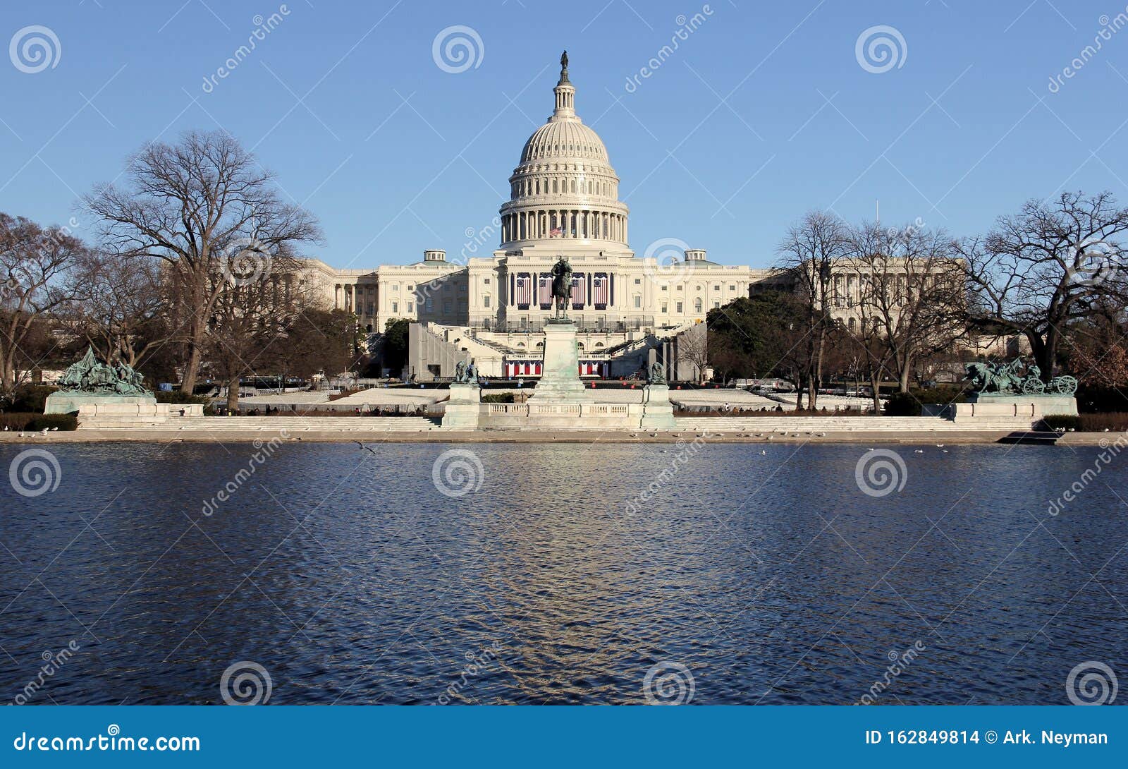 capitol building decorated for the president`s inauguration ceremony